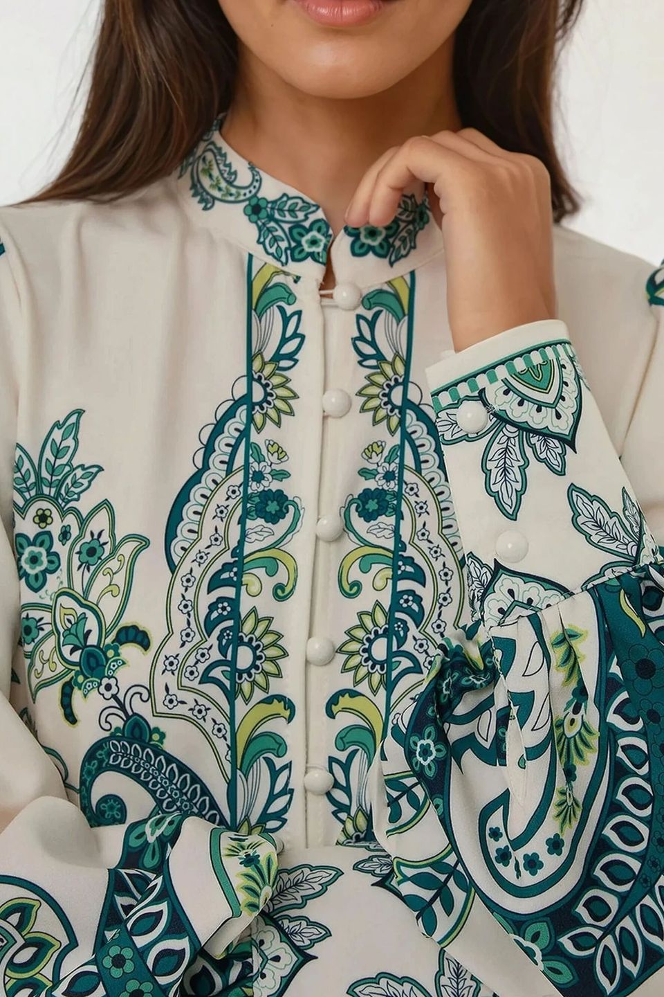 Printed Long Sleeve Maxi Dress with Belt