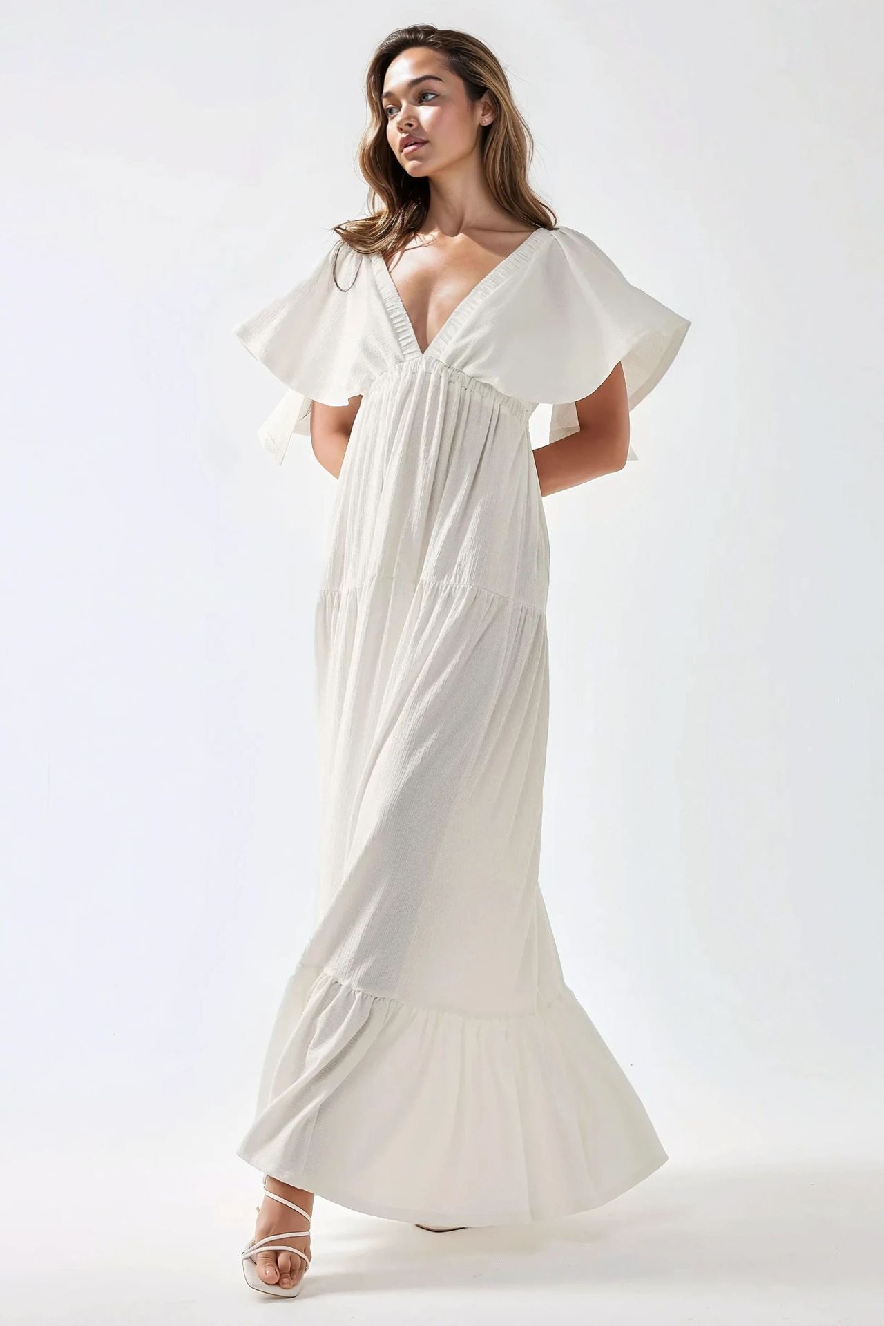 Textured V-Neck A-Form Maxi Dress