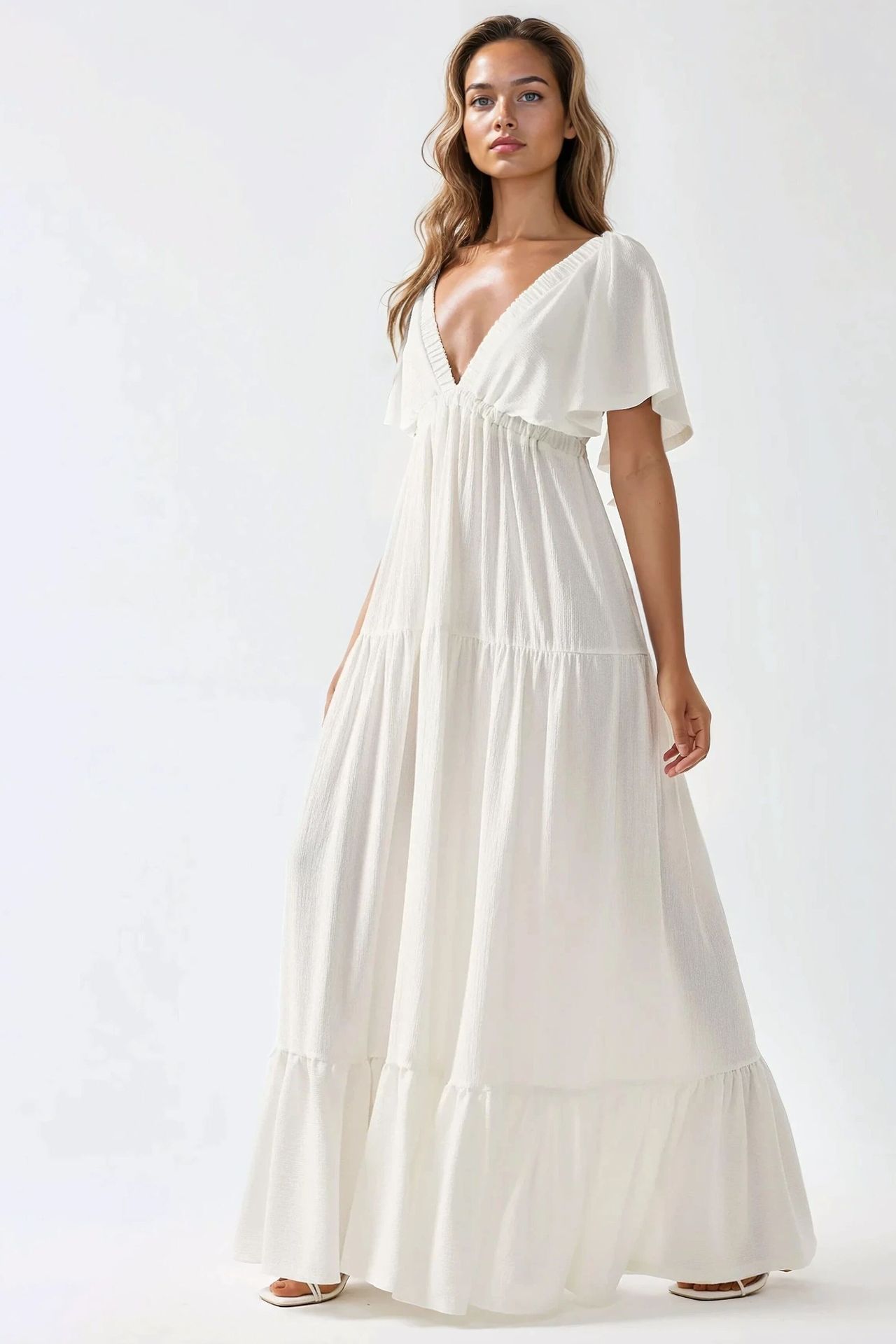 Textured V-Neck A-Form Maxi Dress