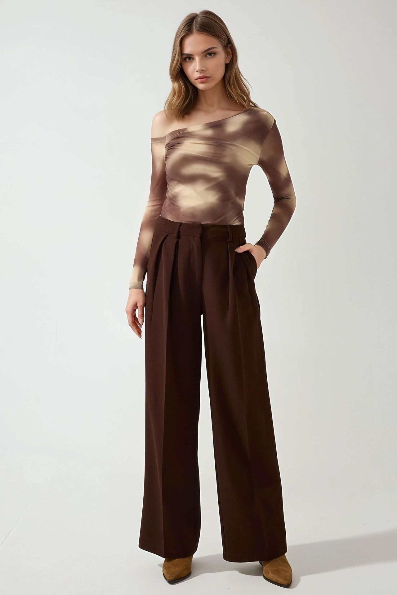 Asymmetrical Collar Tulle Blouse 4