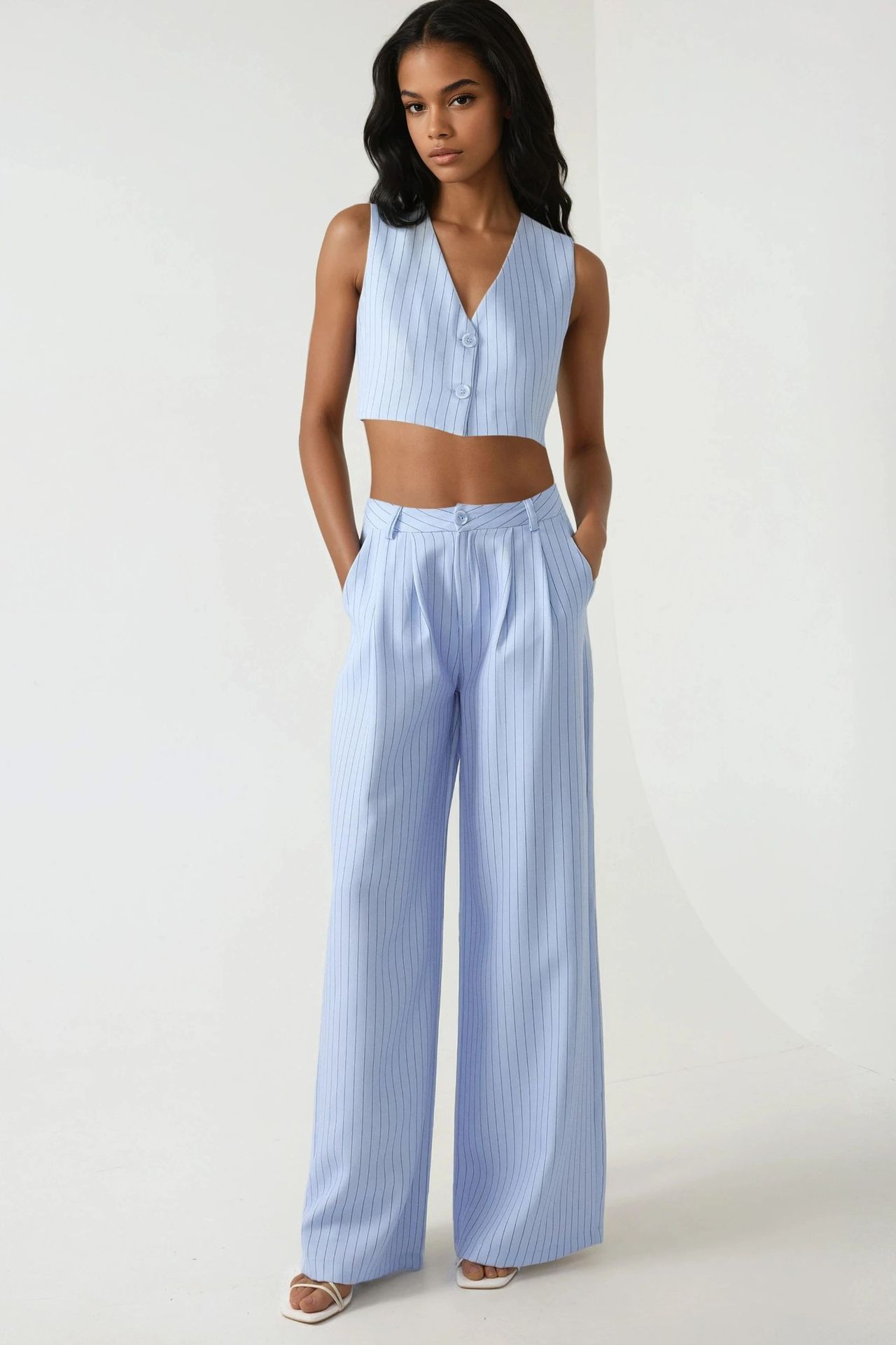 Pika Collection High Waist Striped Wide Leg Pants 
