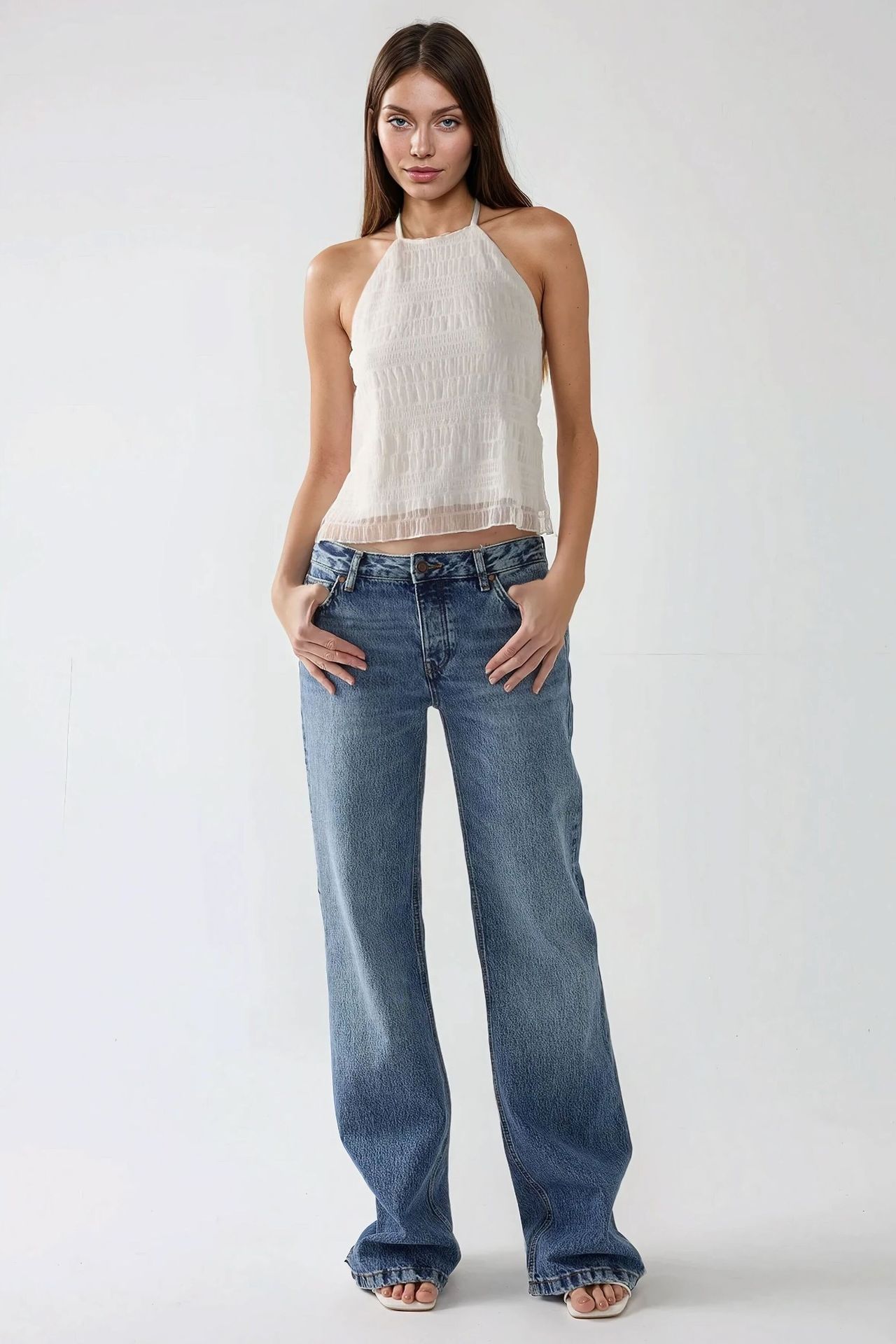 Textured Halter Neck Fitted Top
