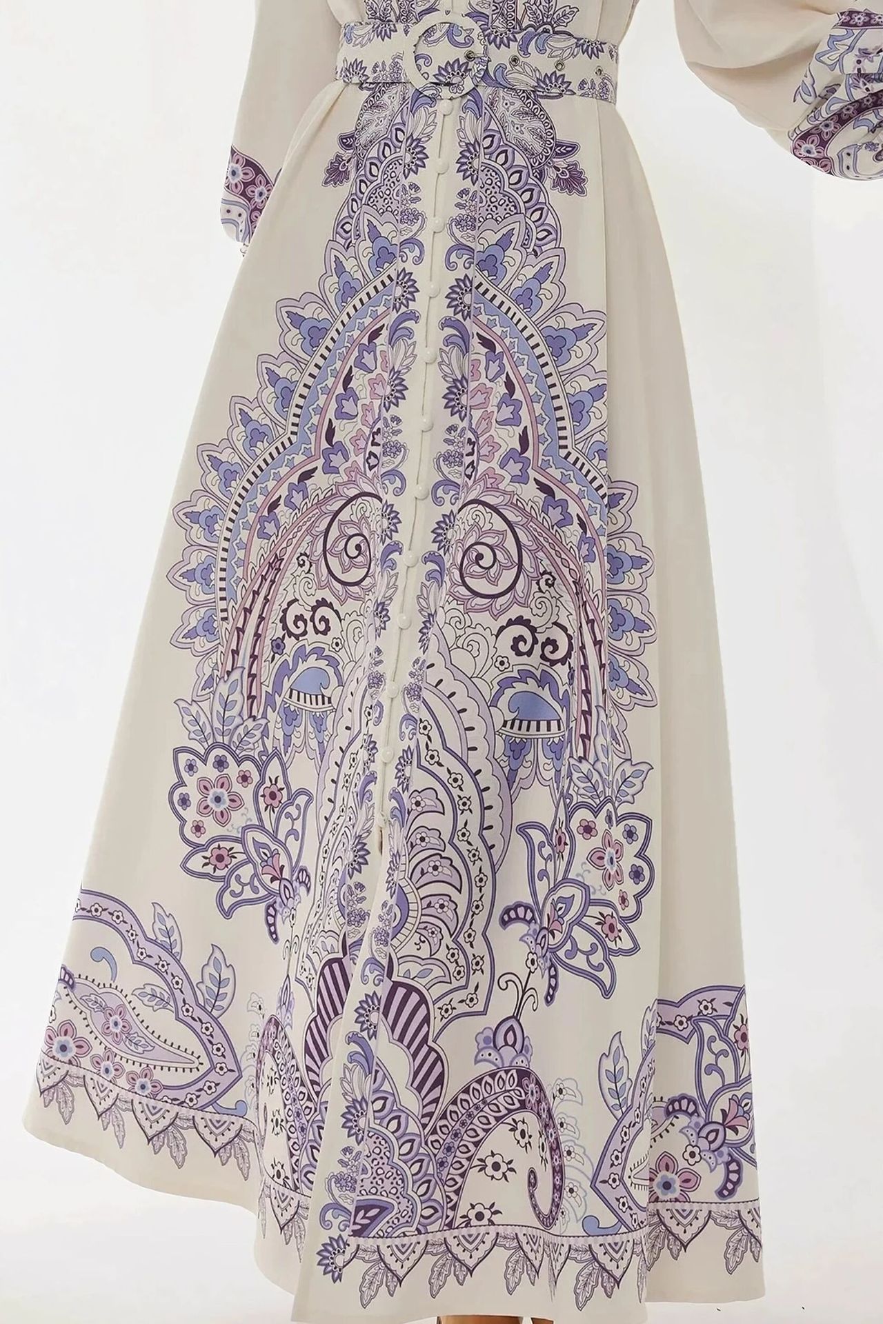 Printed Long Sleeve Maxi Dress with Belt