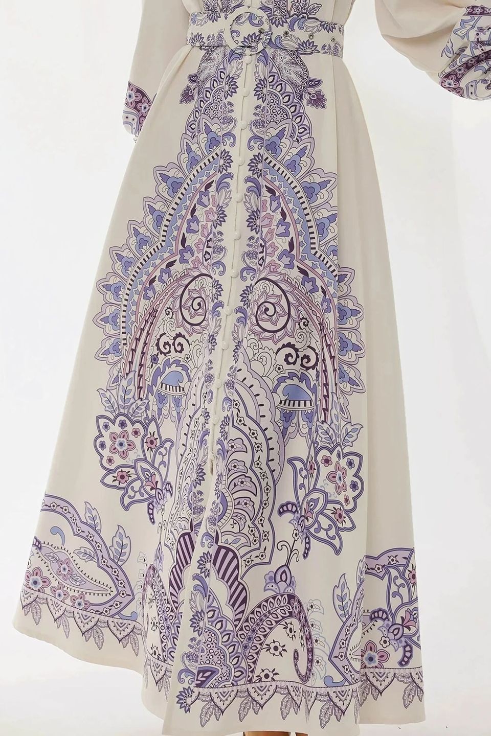 Printed Long Sleeve Maxi Dress with Belt