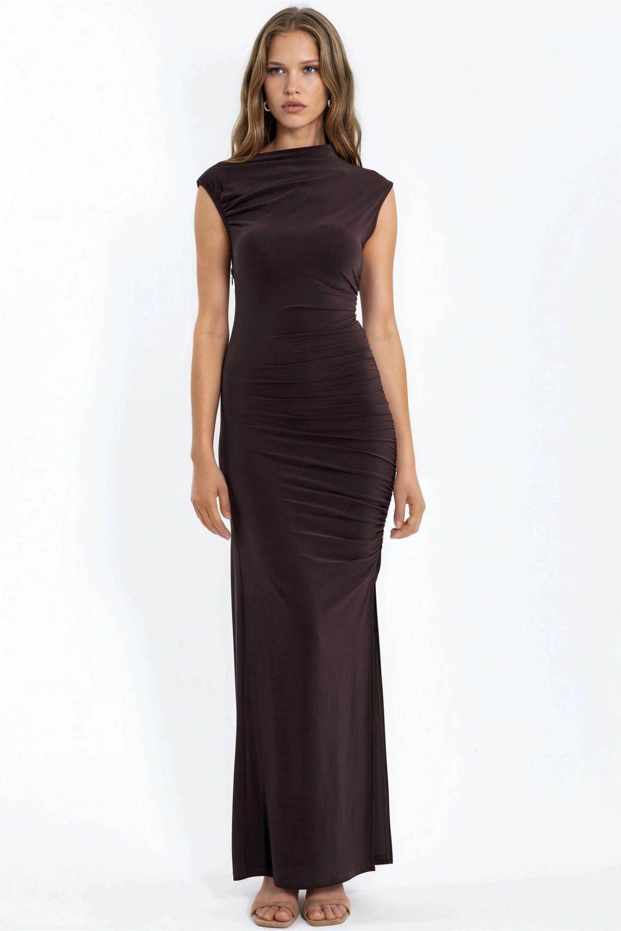 Slit Detailed Bodycon Sandy Maxi Dress 1