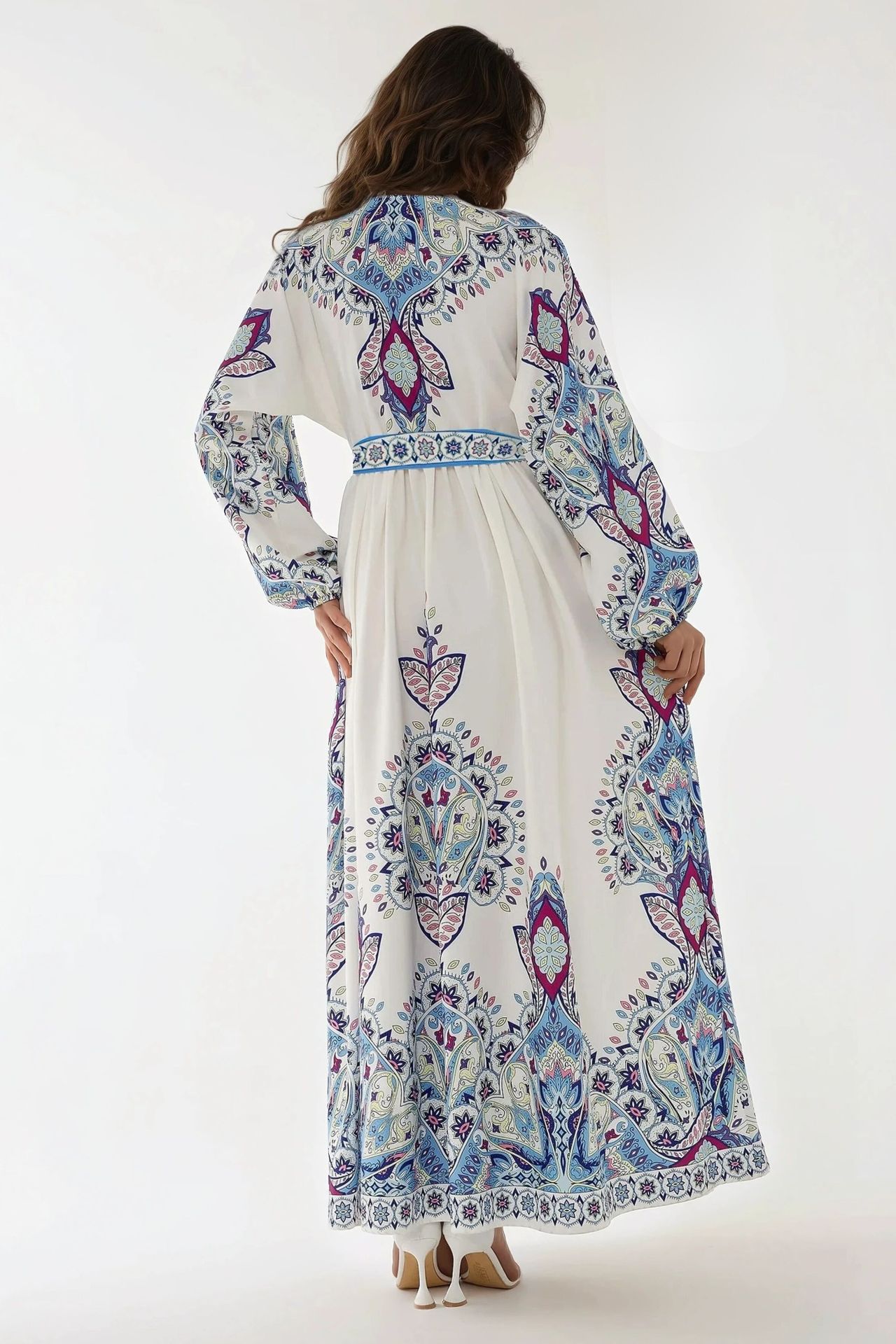 Printed V-Neck Maxi Dress with Belt