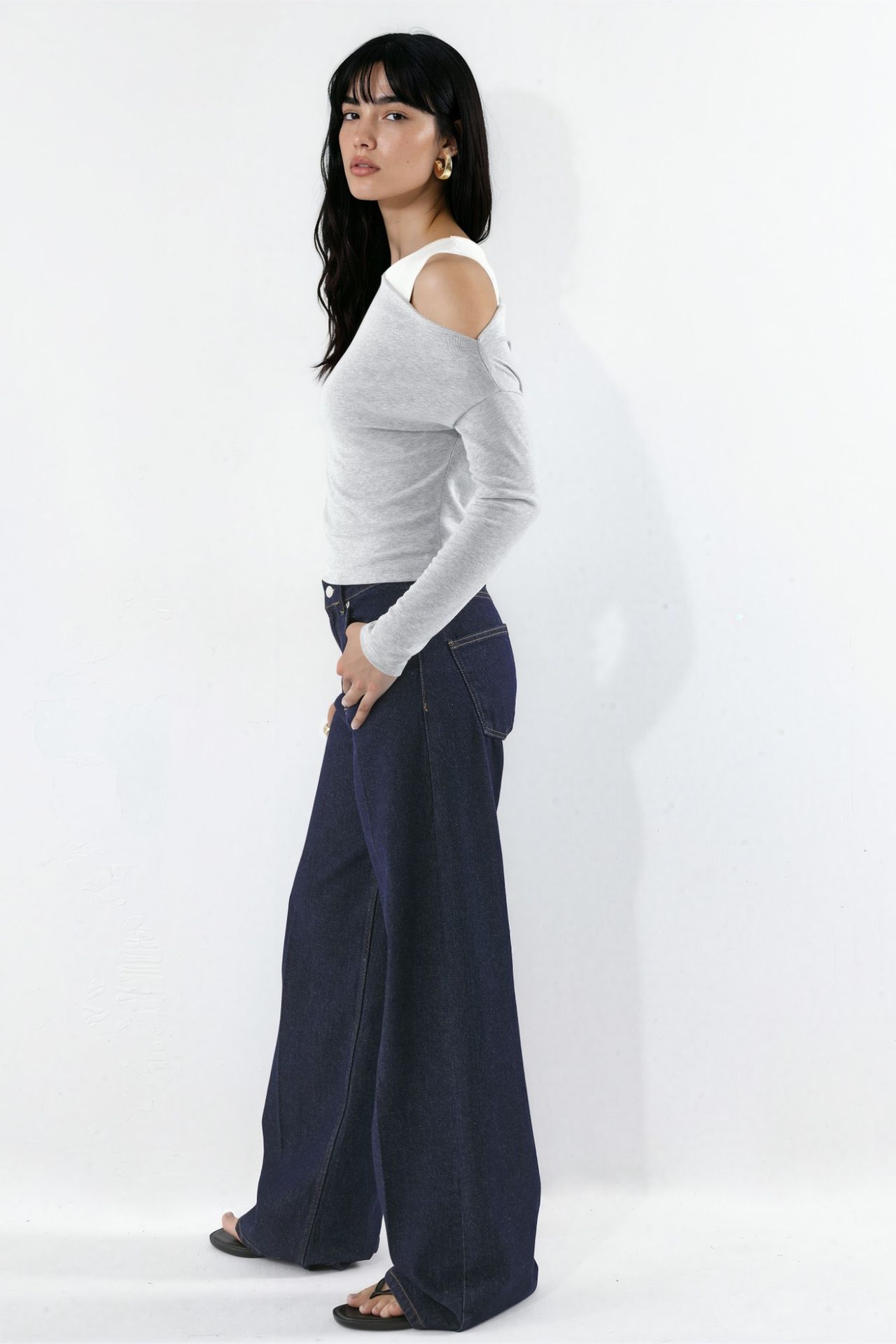 Viscose Blend Layered Long-Sleeve T-Shirt with Asymmetric Neckline 2