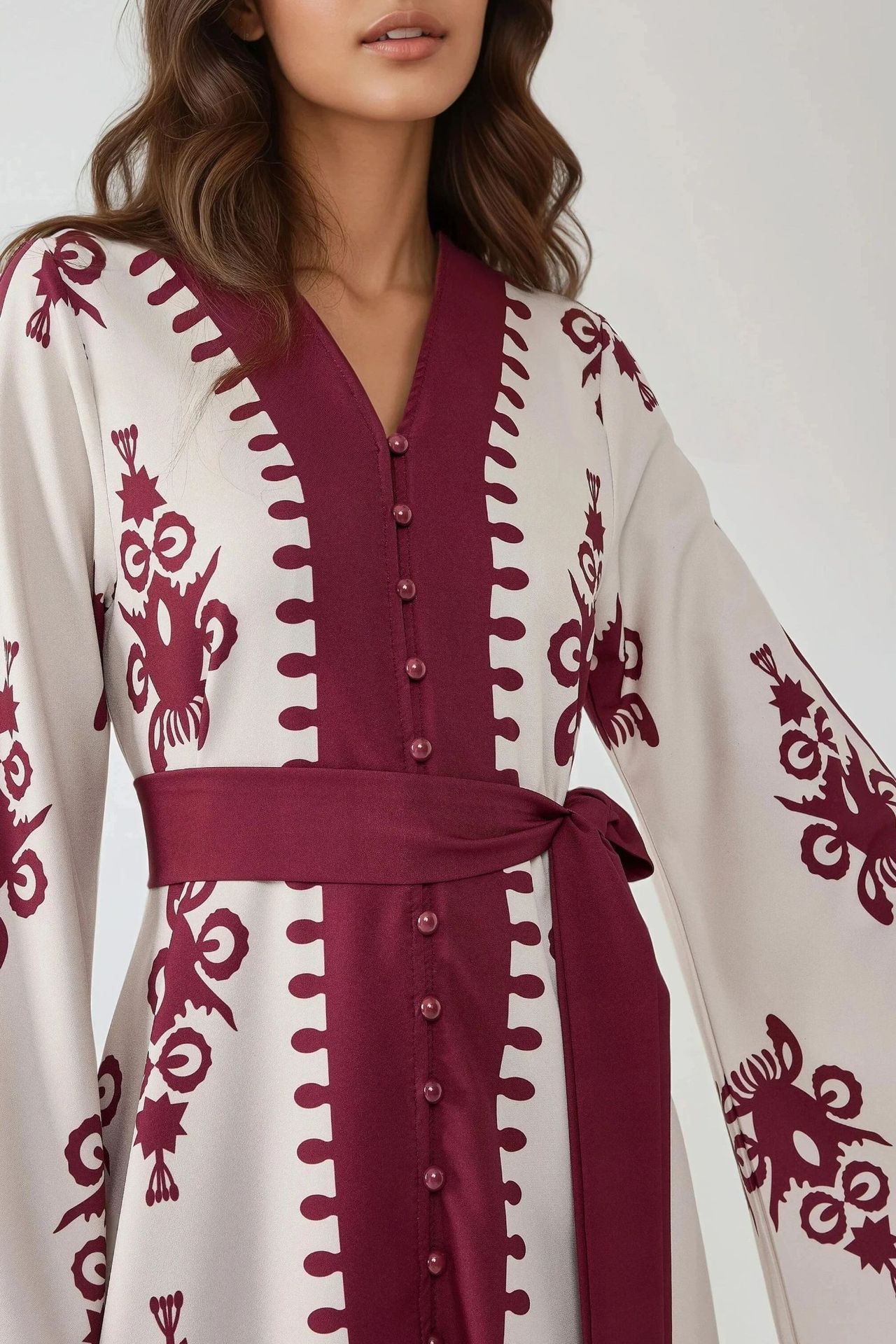 Printed Crew Neck Maxi Dress with Arched Detail