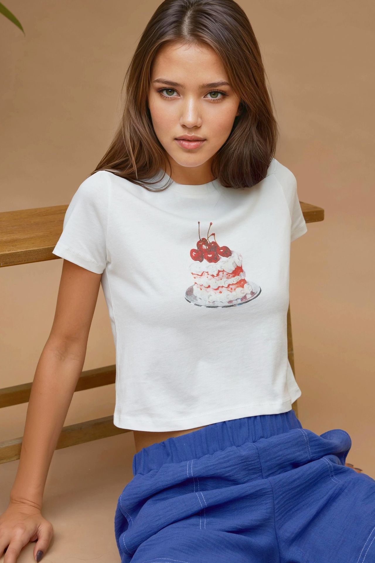 Printed Regular Fit Crew Neck 100% Cotton Crop T-shirt 1