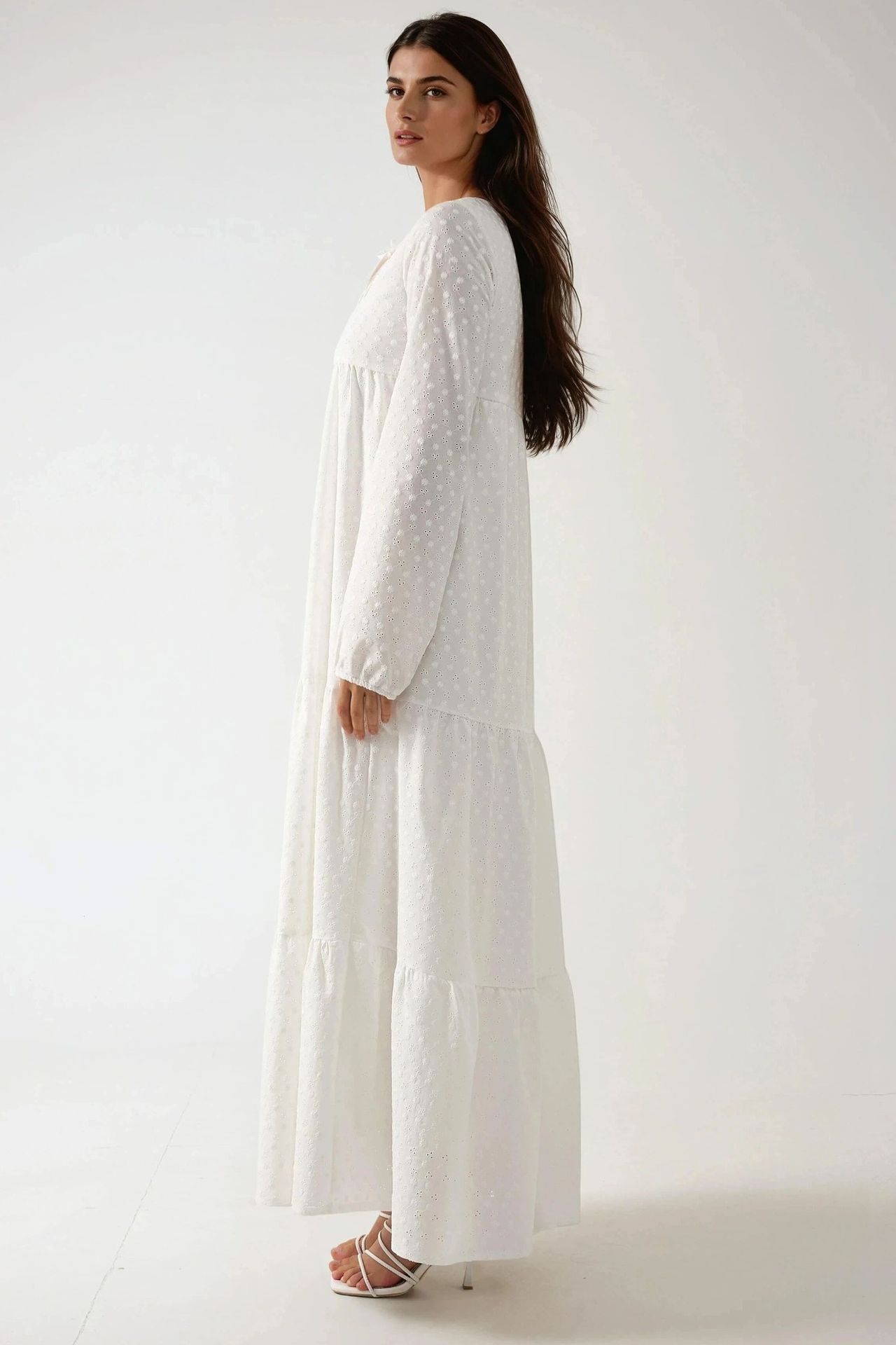 Textured Maxi Dress with Crew Neck