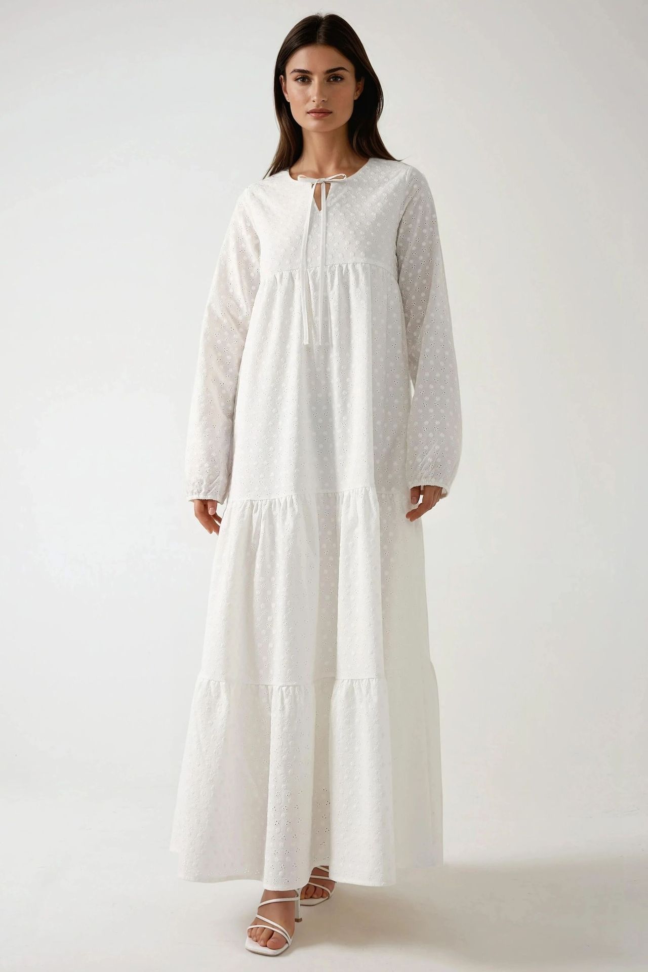 Textured Maxi Dress with Crew Neck
