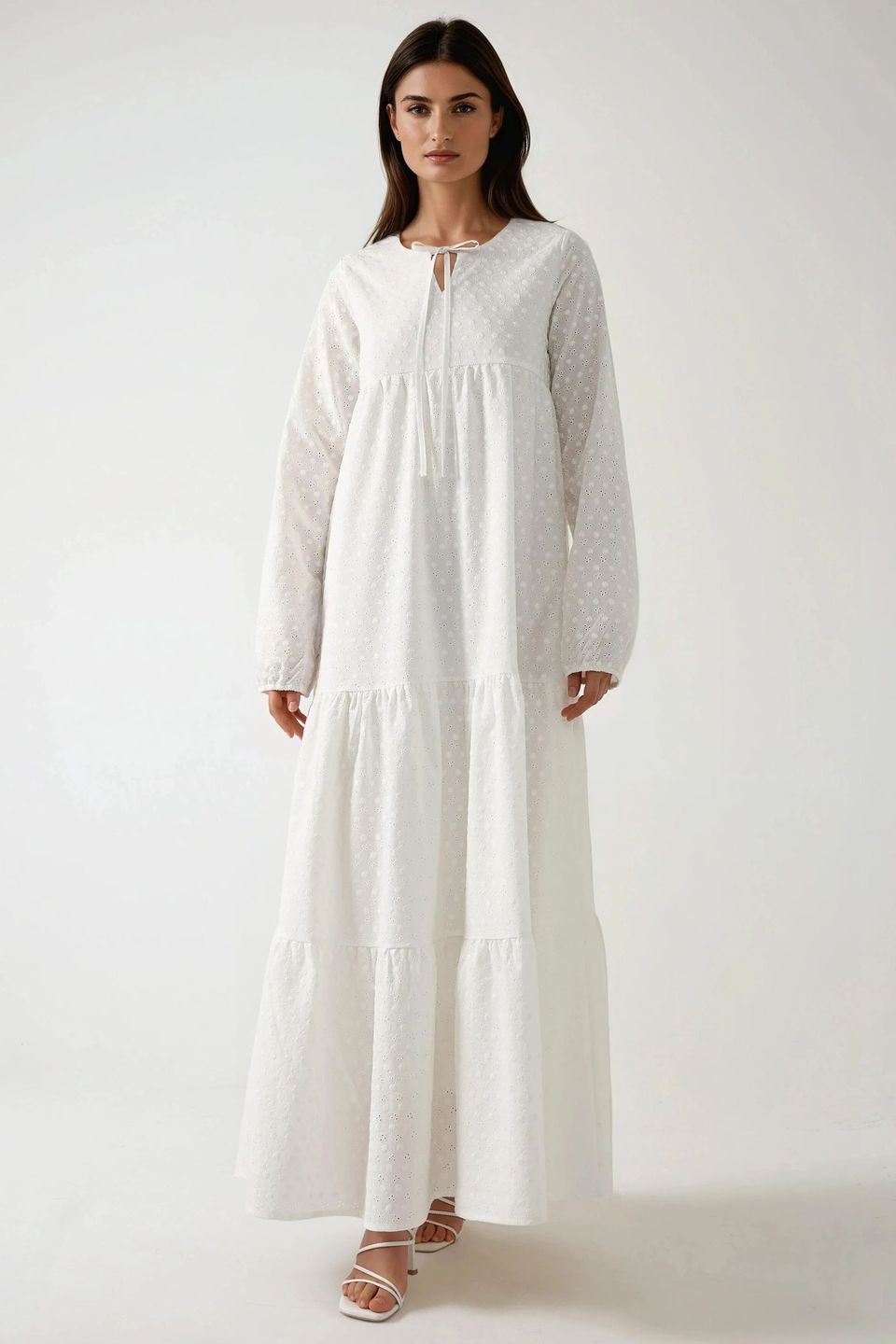 Textured Maxi Dress with Crew Neck