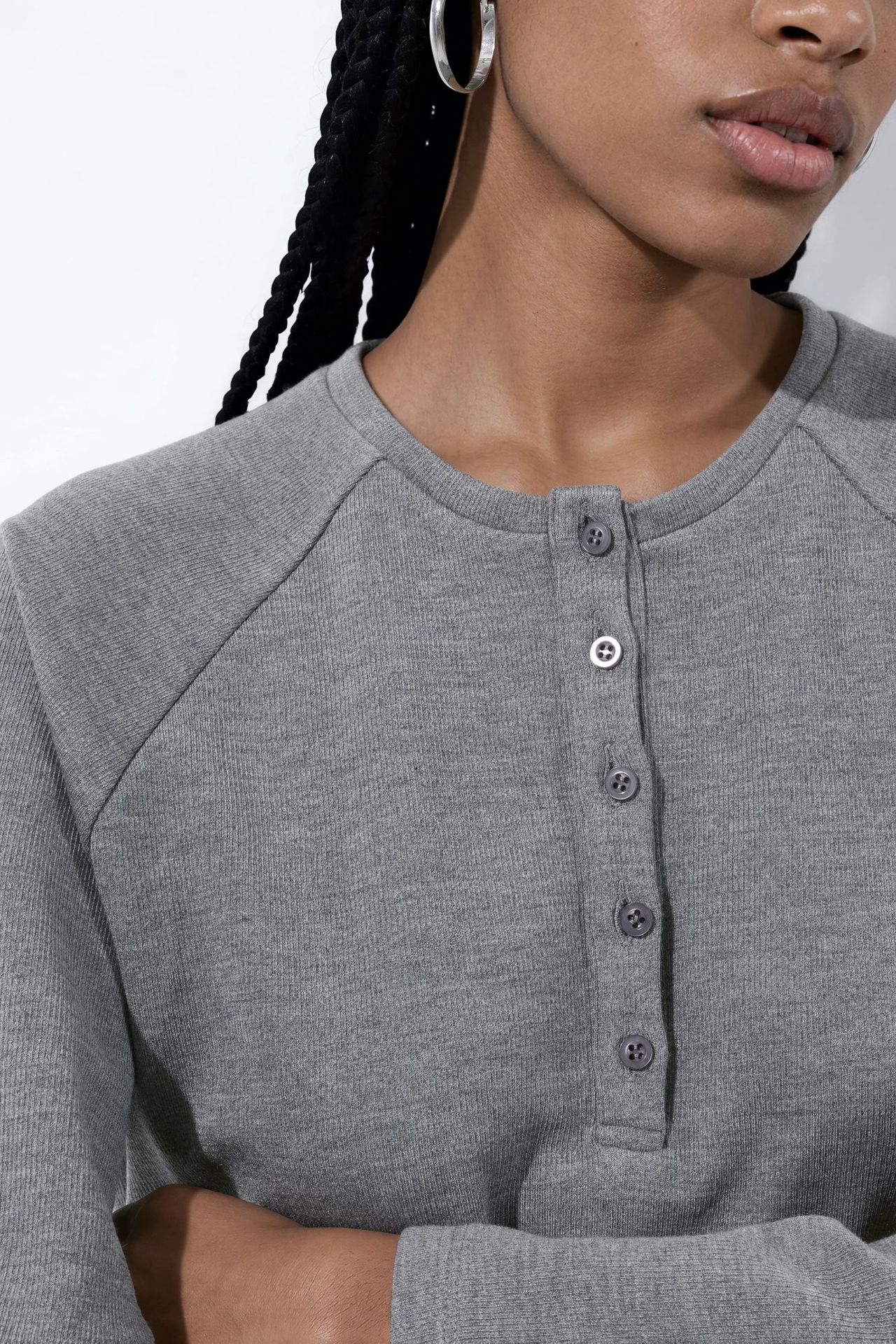 Crew Neck Button Sweatshirt 5