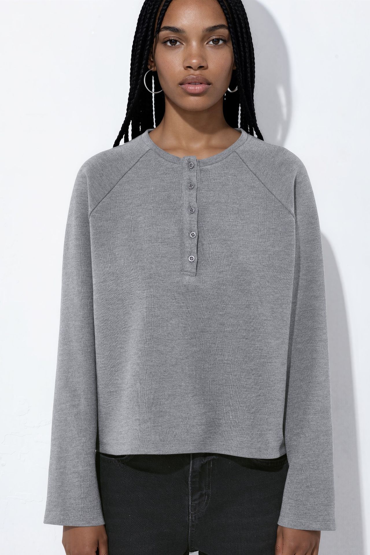Crew Neck Button Sweatshirt 6