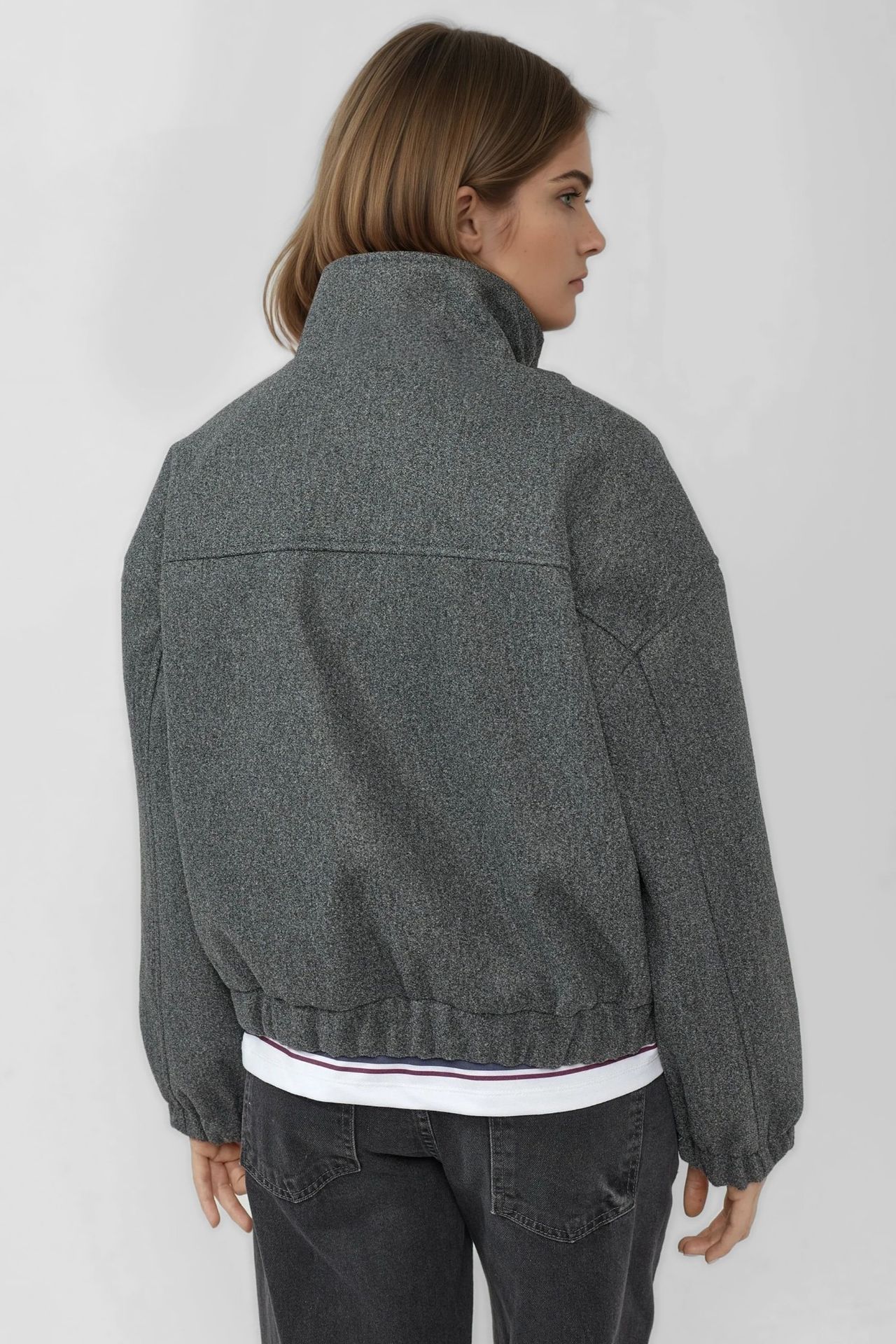 Oversized Turtleneck Textured Jacket 4