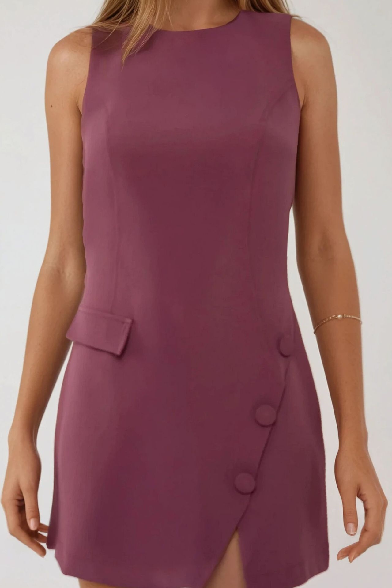 Fitted Crew Neck Mini Dress with Buttons