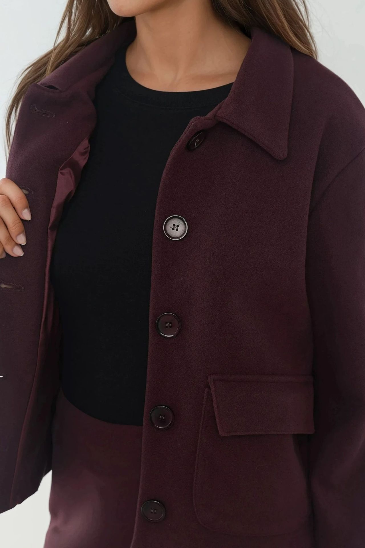 Buttoned Textured Jacket with Pockets