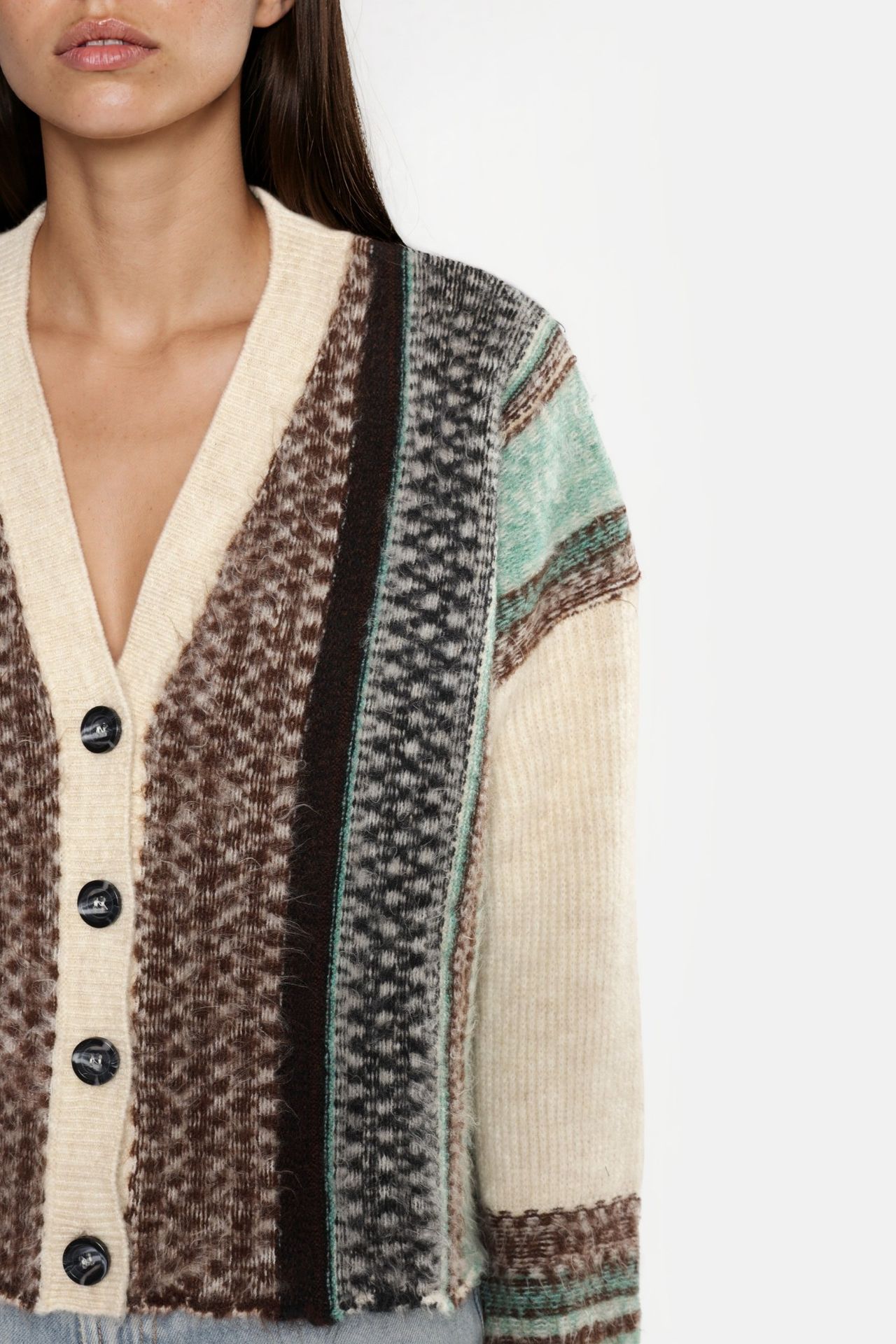 Oversized Soft Touch Patterned V-Neck Knit Cardigan 5