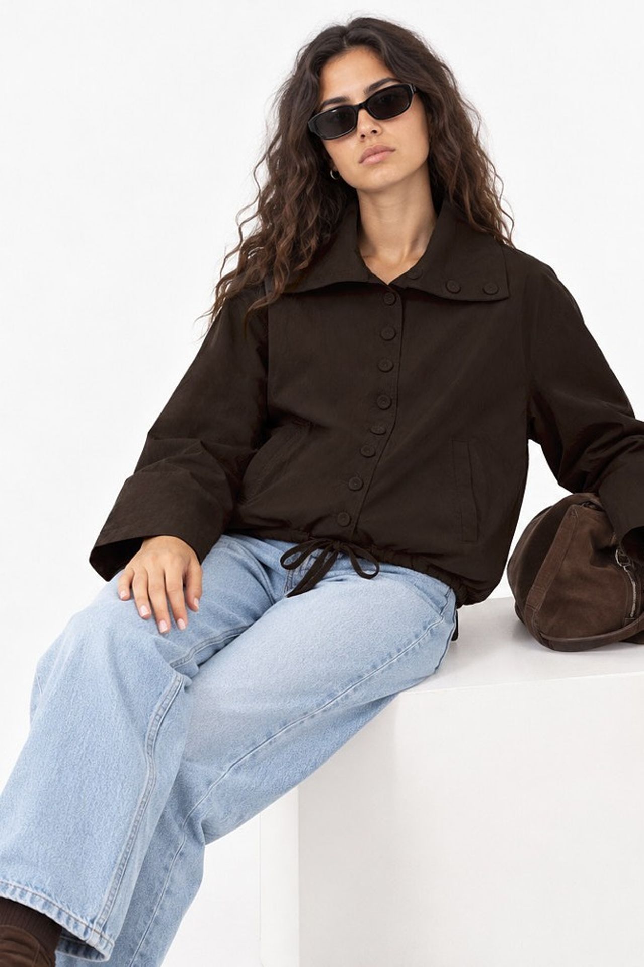 Dik Yaka Düğmeli Oversize Trençkot 4