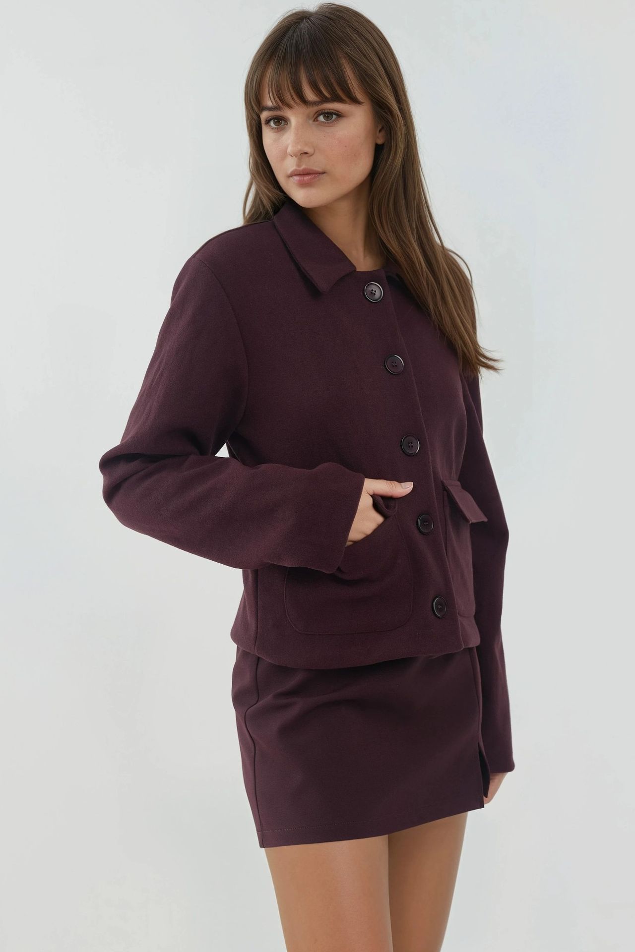 Buttoned Textured Jacket with Pockets