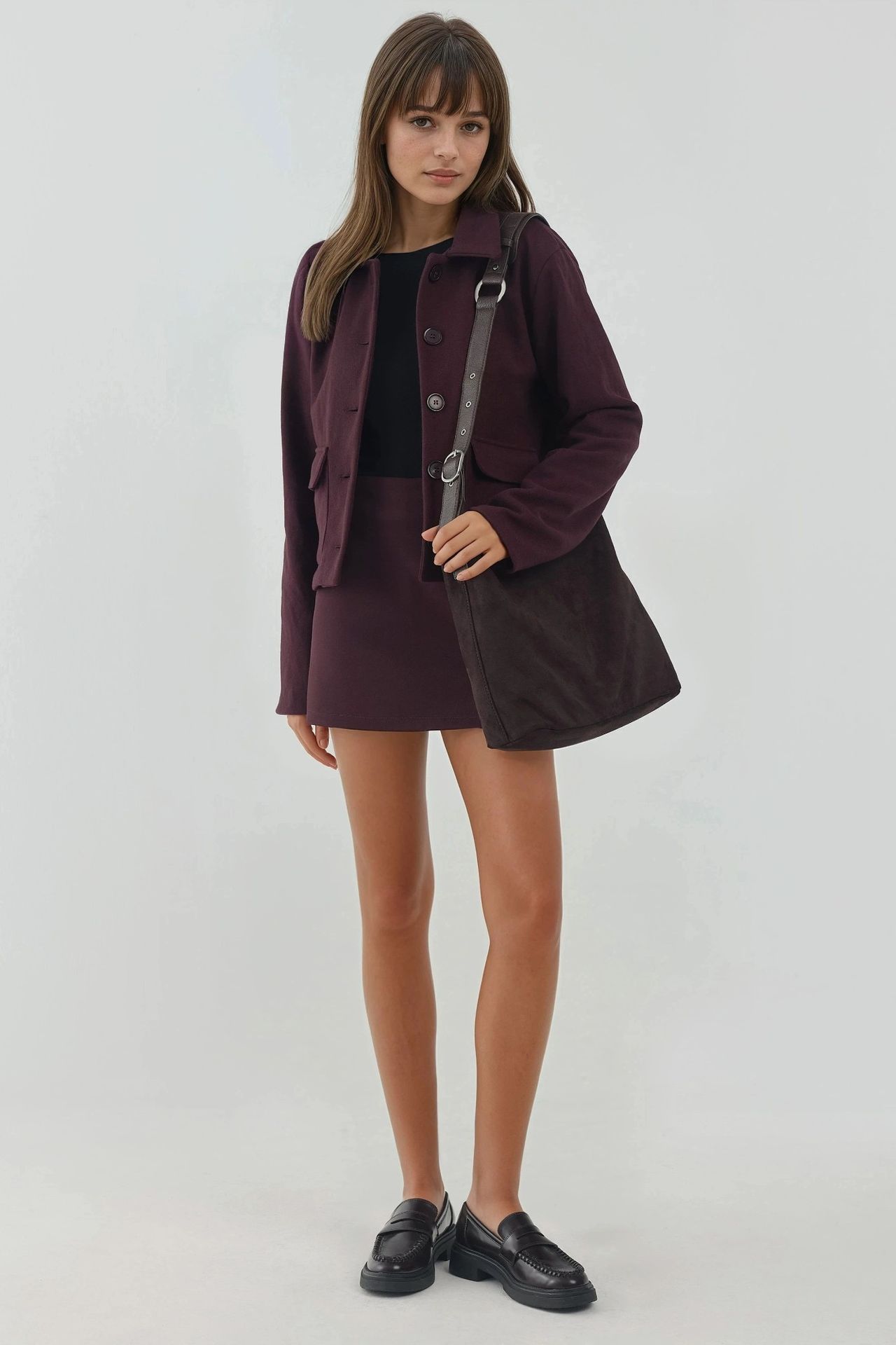 Buttoned Textured Jacket with Pockets