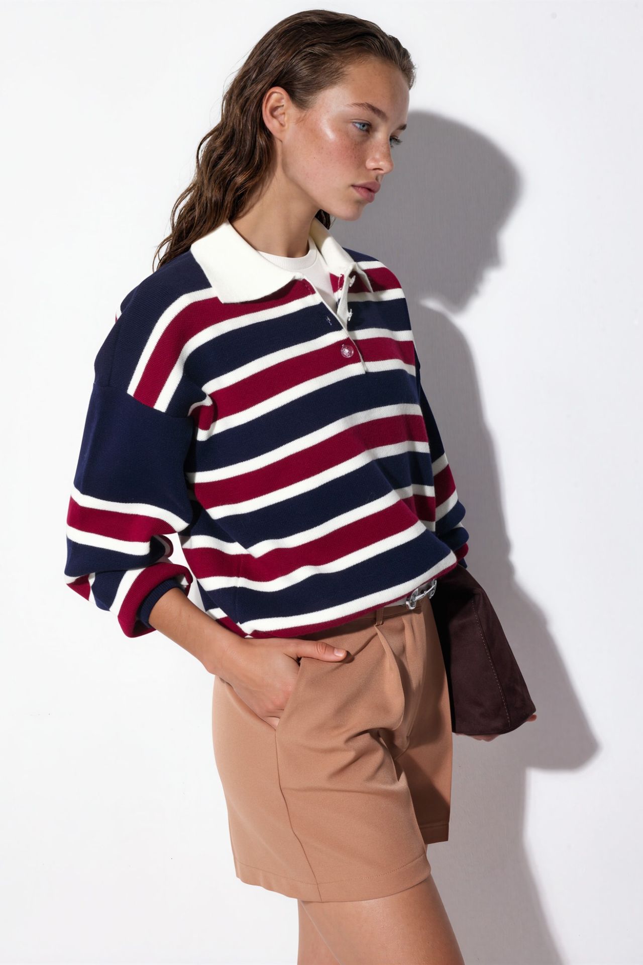 Striped Polo Collar Knit Sweater 2