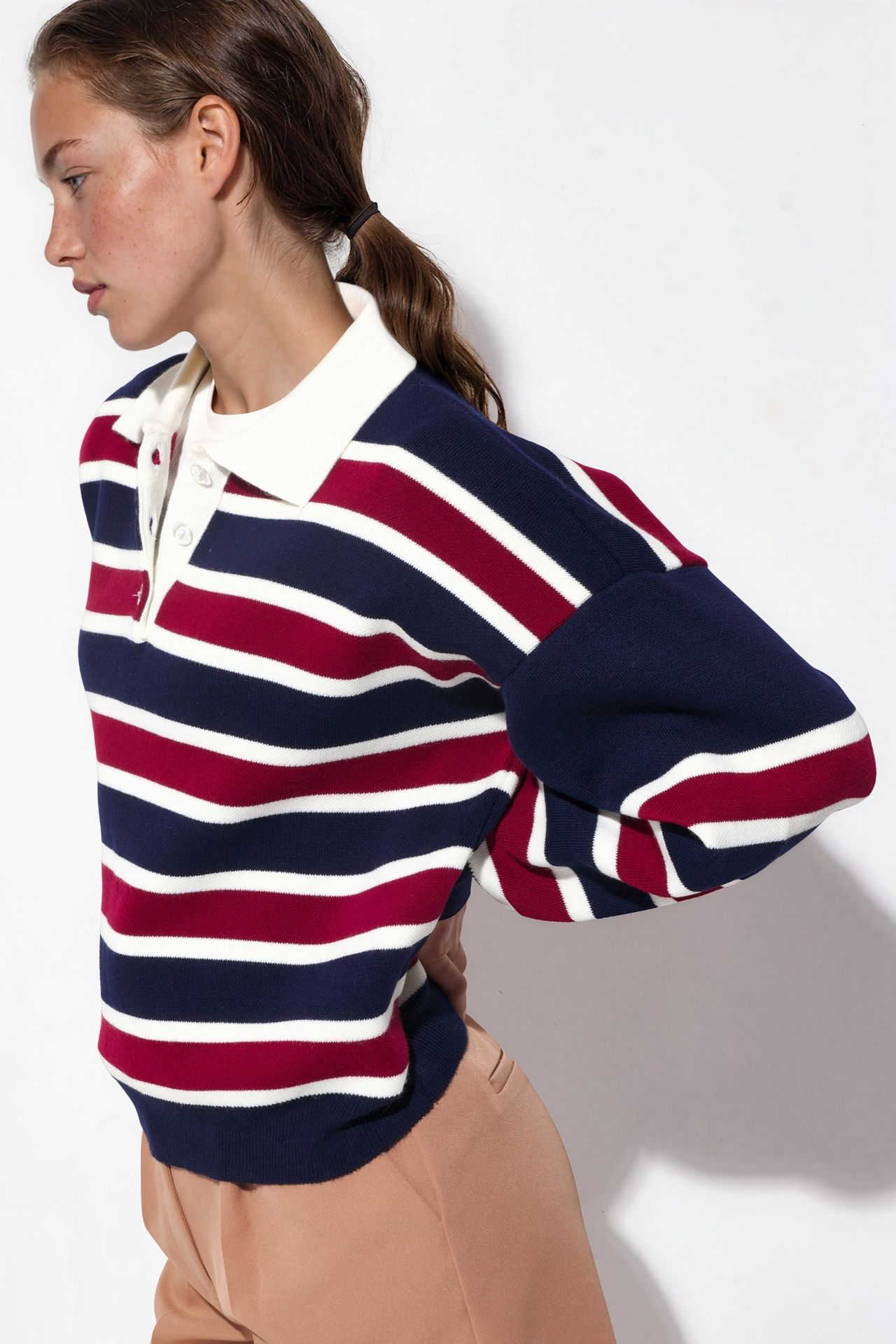 Striped Polo Collar Knit Sweater 3