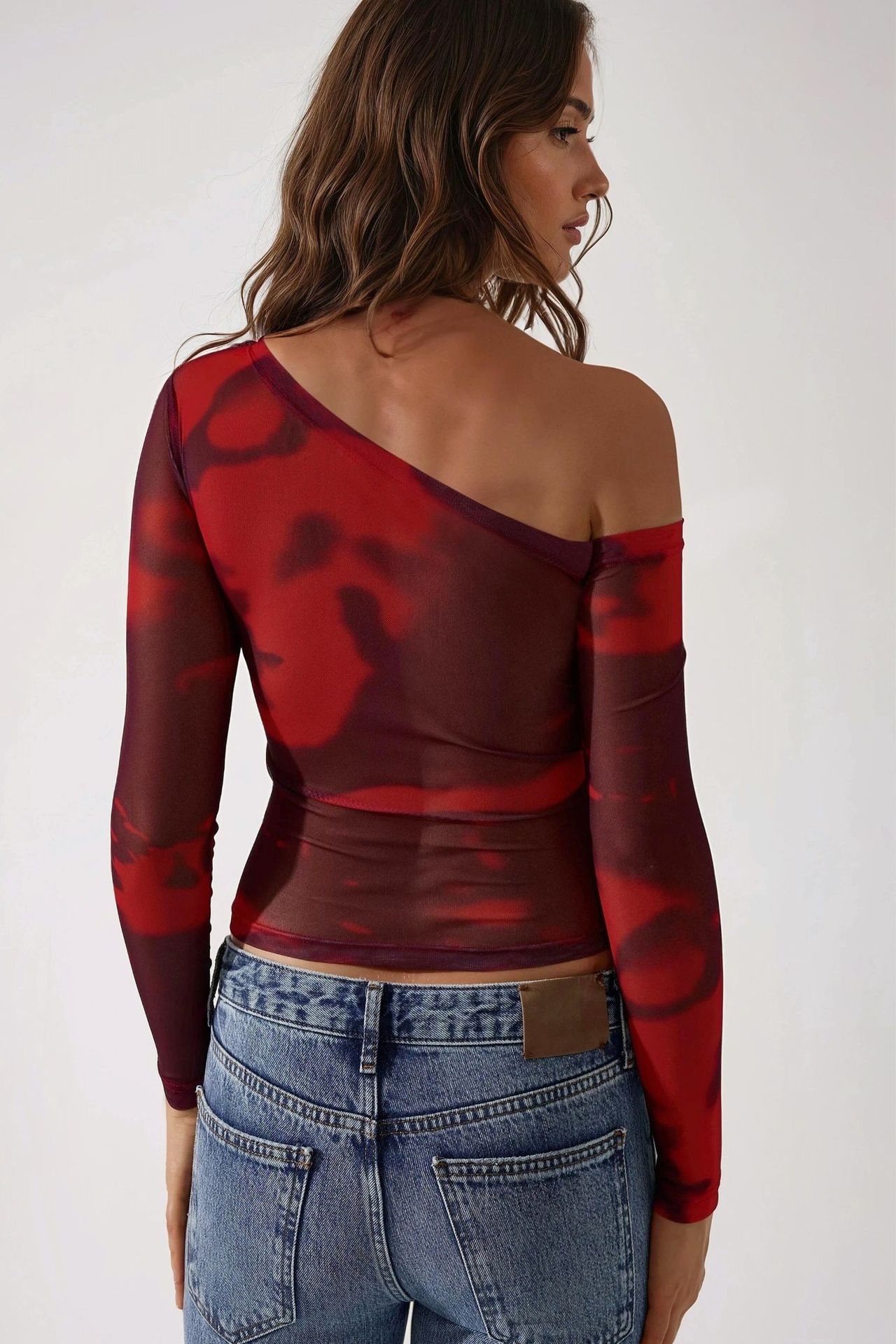 Asymmetrical Collar Tulle Blouse 3