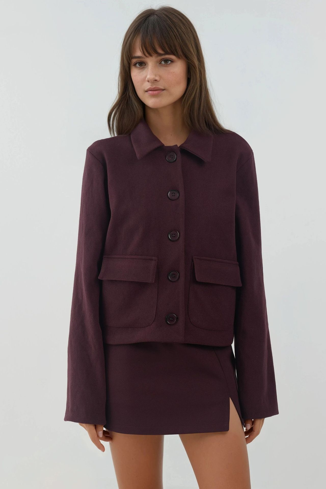 Buttoned Textured Jacket with Pockets