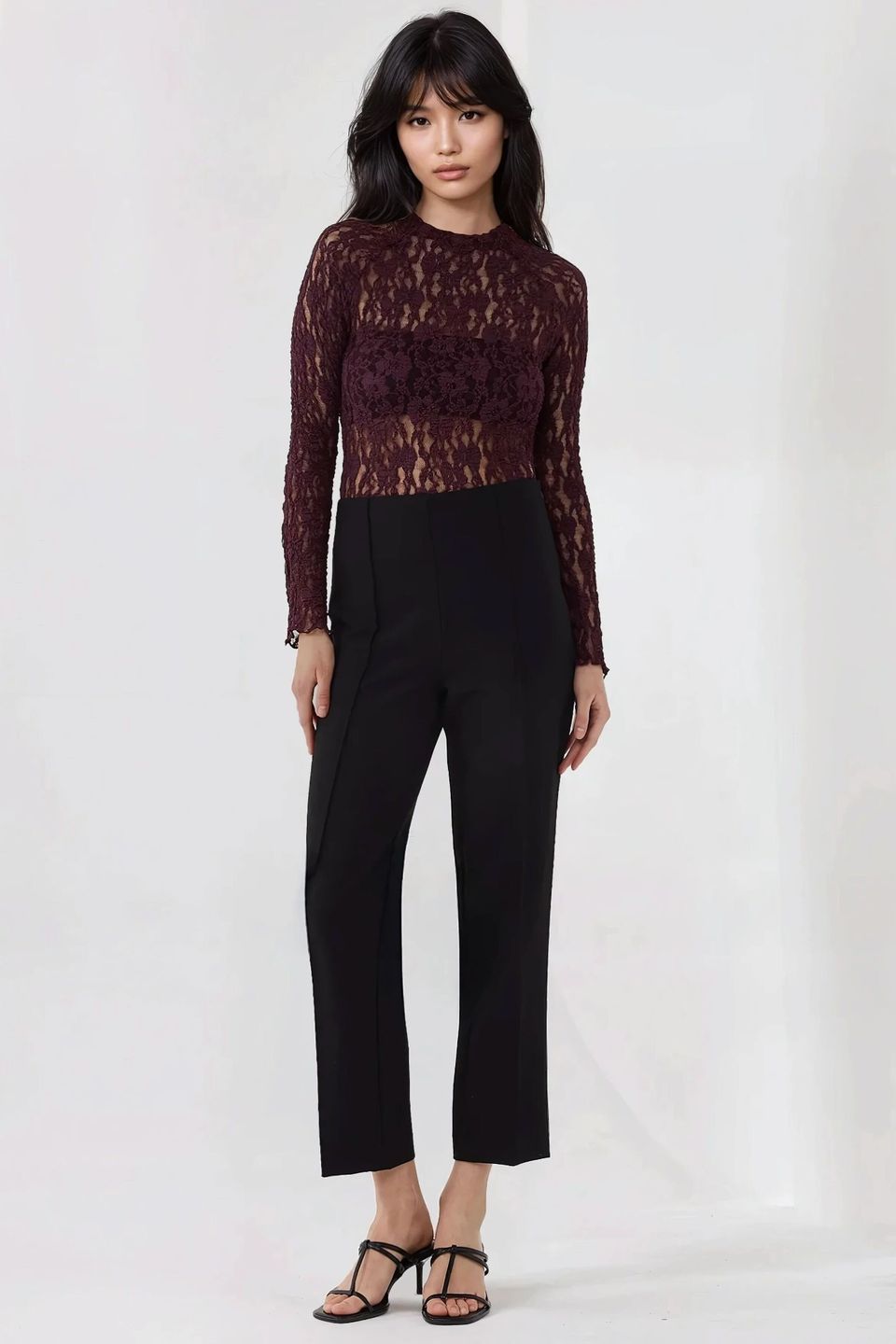 Lace Guipure Slim Fit Crew Neck Blouse