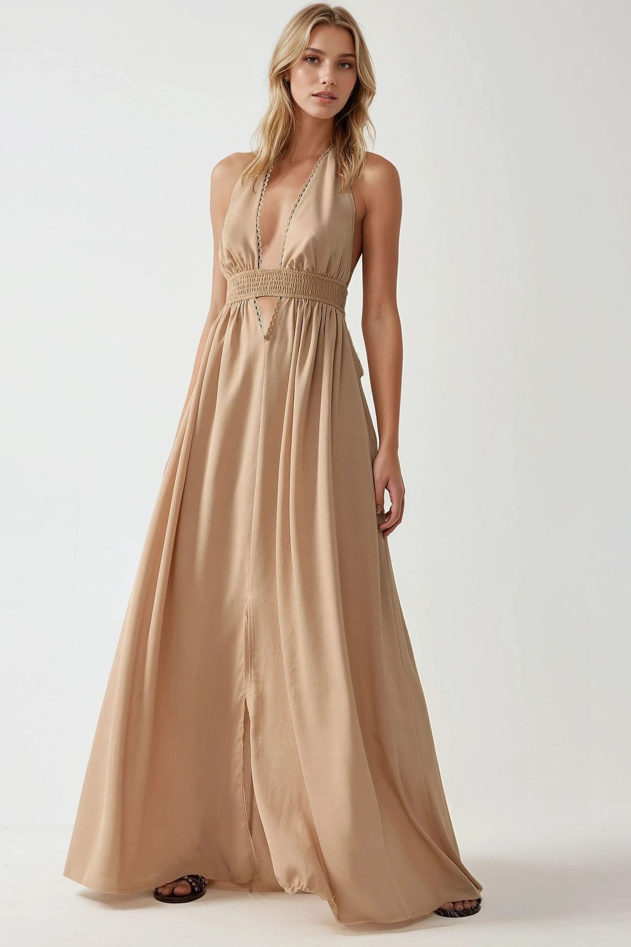 V-Neck A-Line Maxi Dress