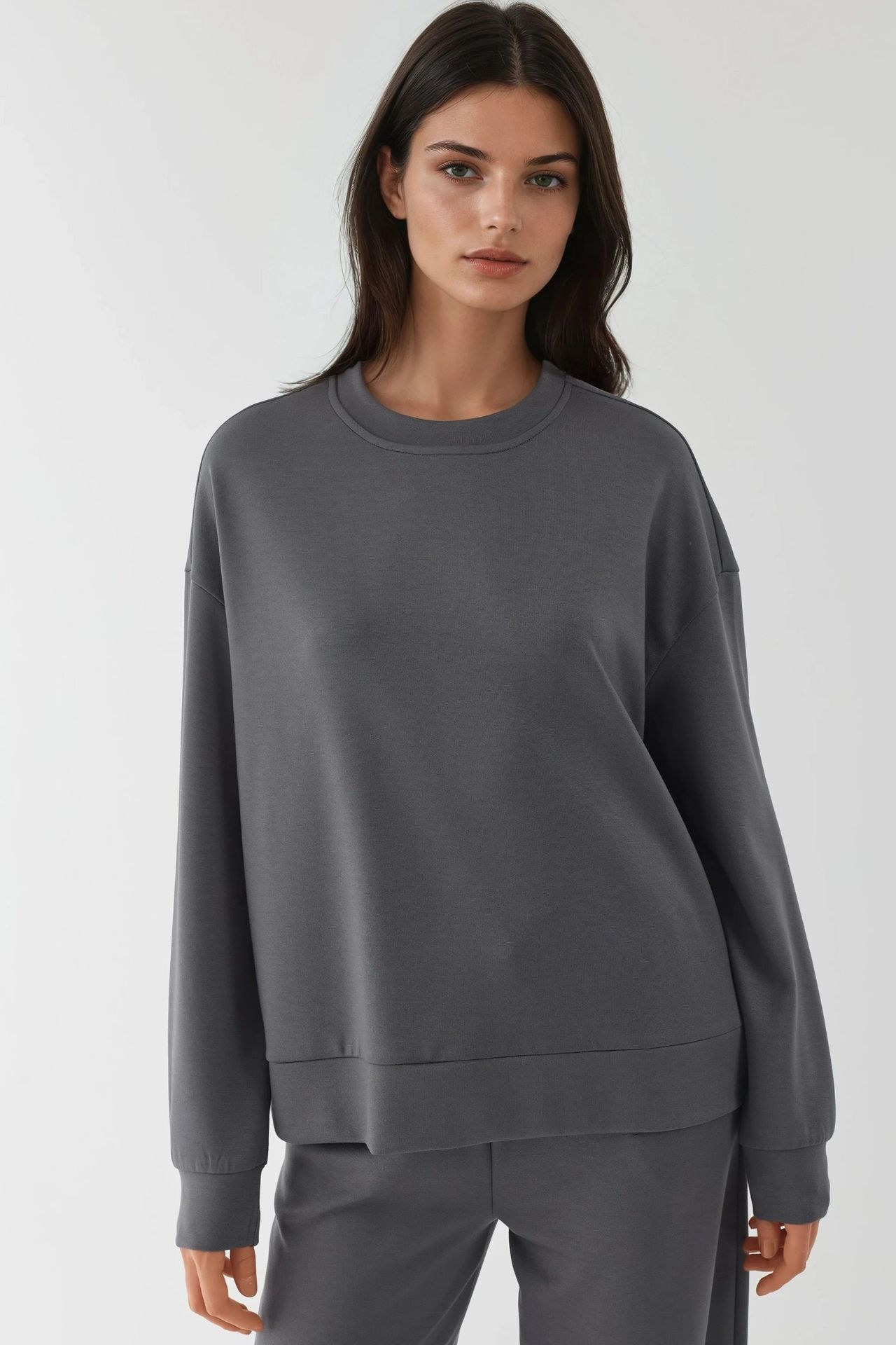 Modal Touch Basic Sweatshirt & Wide Leg Pants Two-Piece Coord Set 9