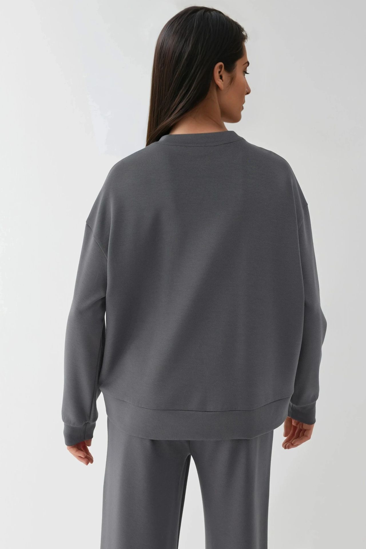Modal Touch Basic Sweatshirt & Wide Leg Pants Two-Piece Coord Set 8
