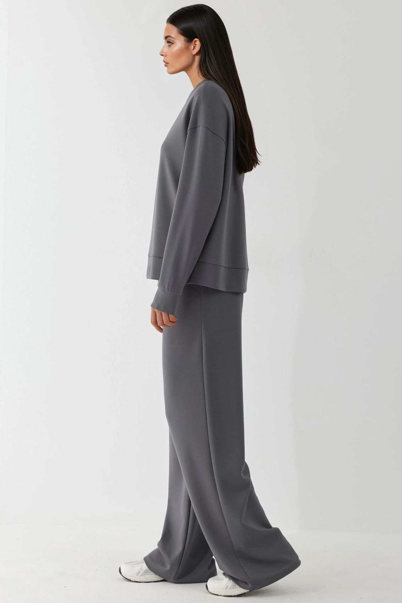 Modal Touch Basic Sweatshirt & Wide Leg Pants Two-Piece Coord Set 2