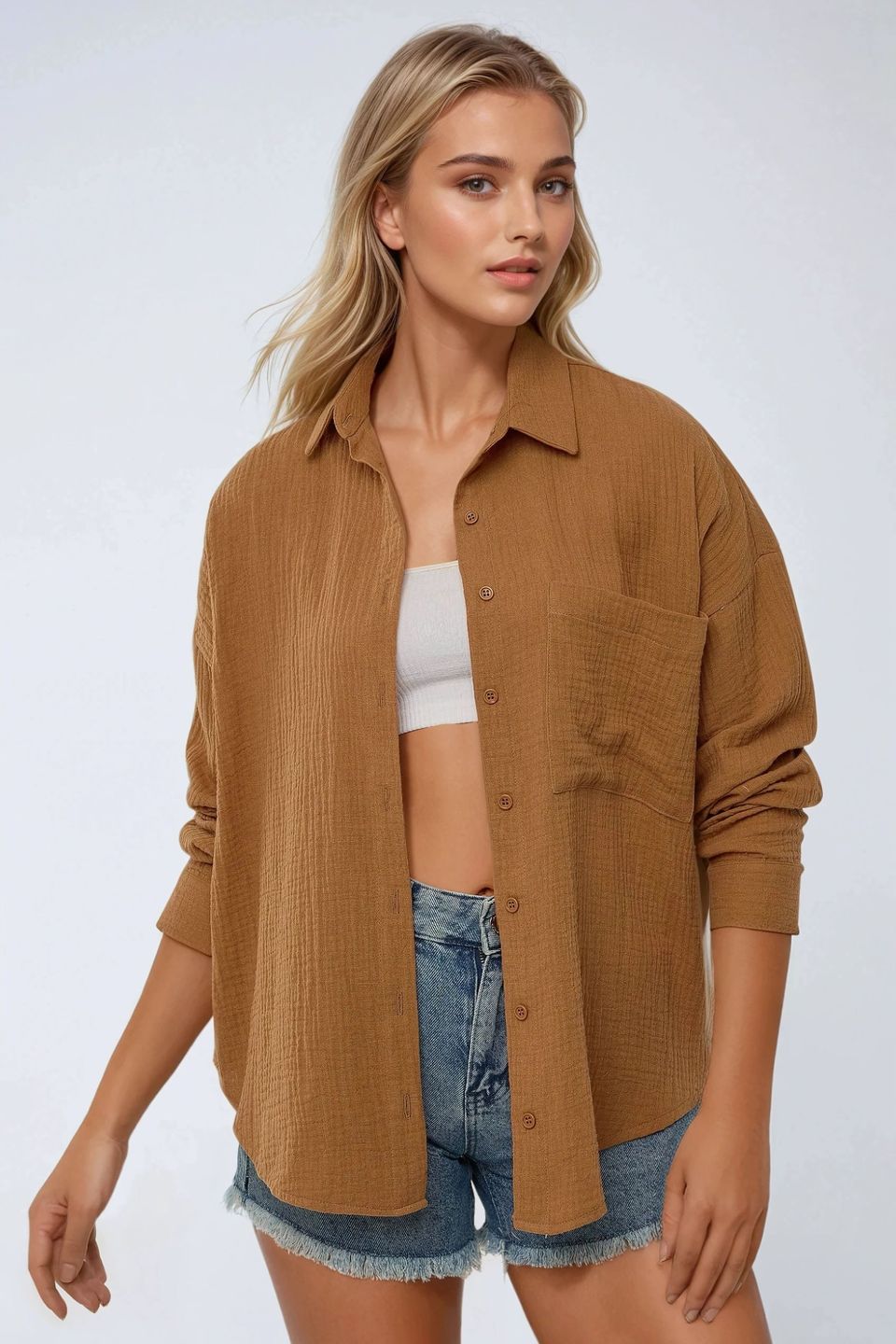 Oversized Cotton Shirt with Pocket Detail