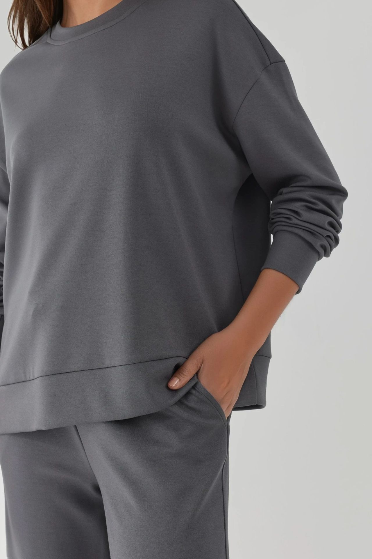 Modal Touch Basic Sweatshirt & Wide Leg Pants Two-Piece Coord Set 5