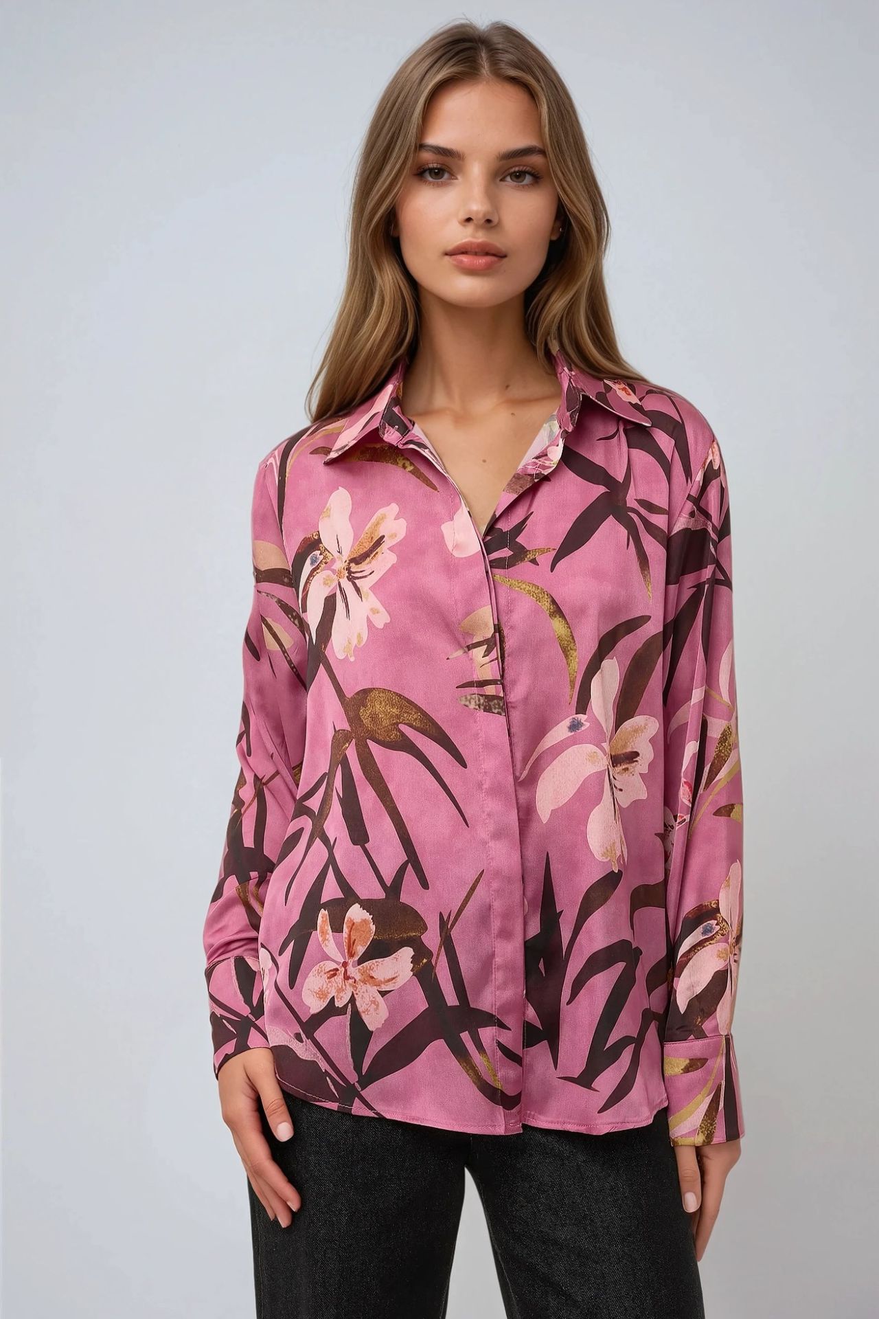 Satin Printed Long Sleeve Shirt