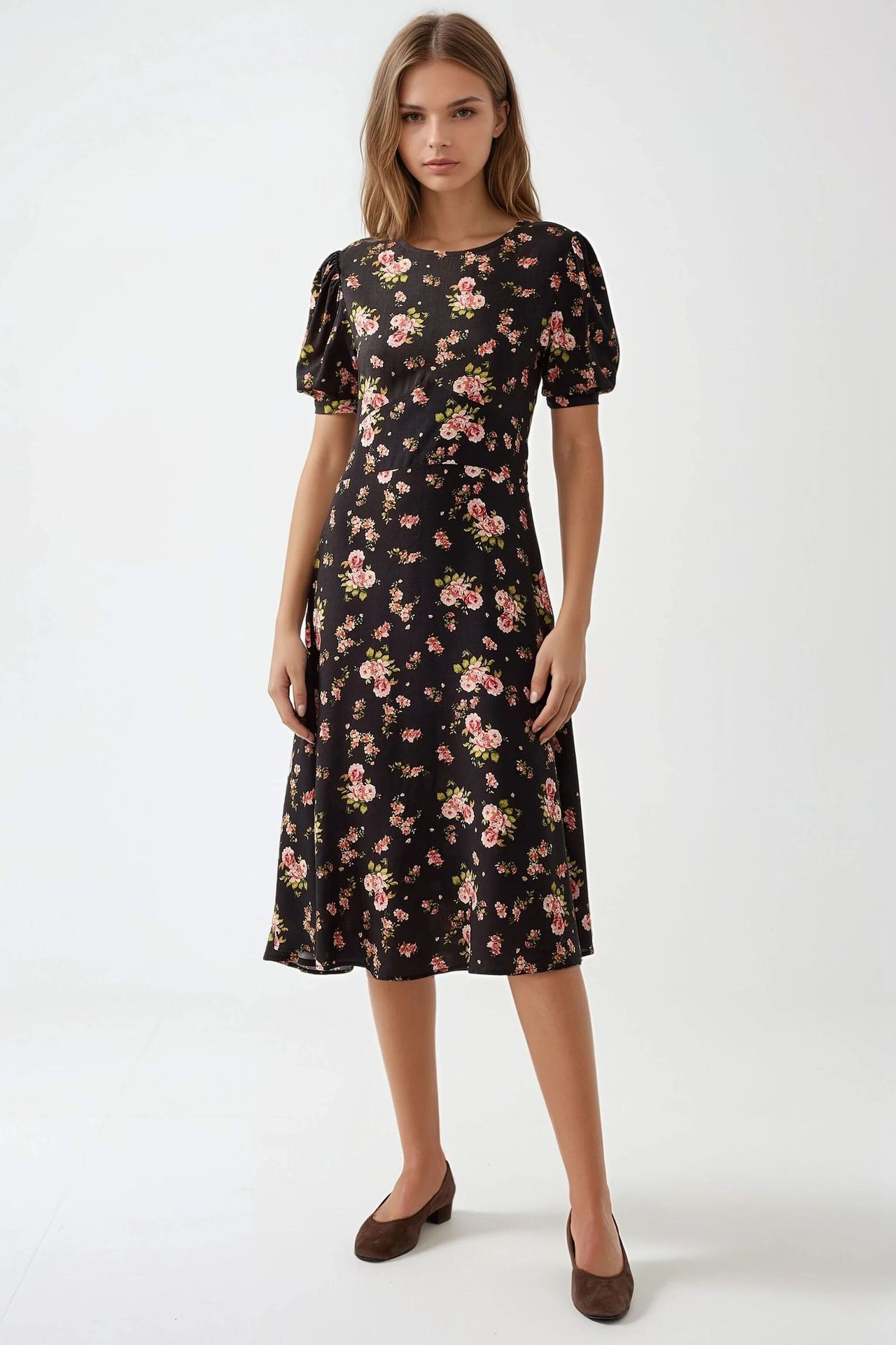 Floral Crew Neck Midi Dress