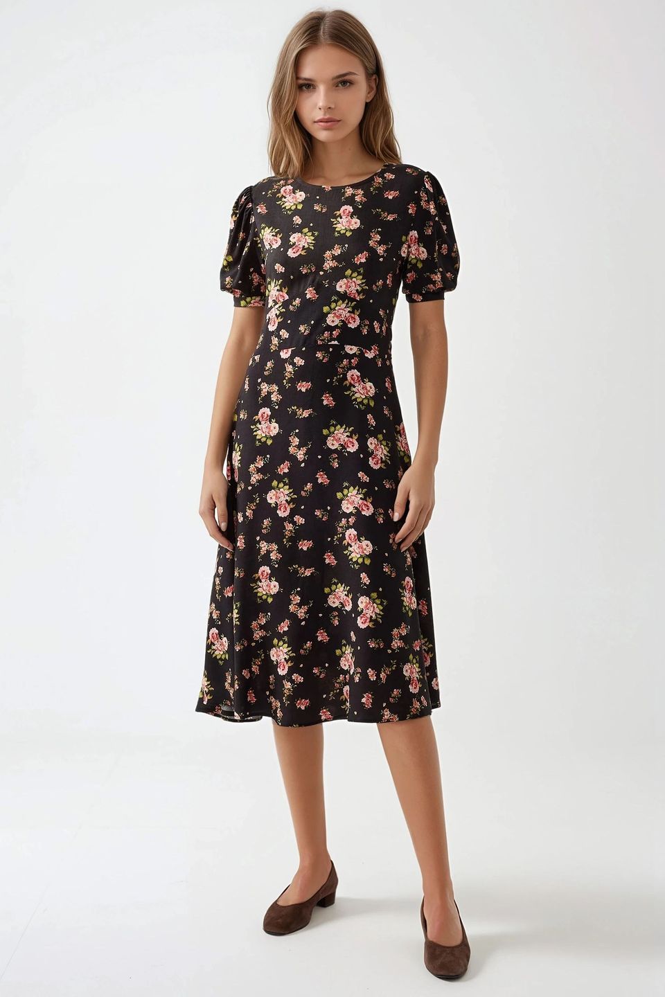 Floral Crew Neck Midi Dress