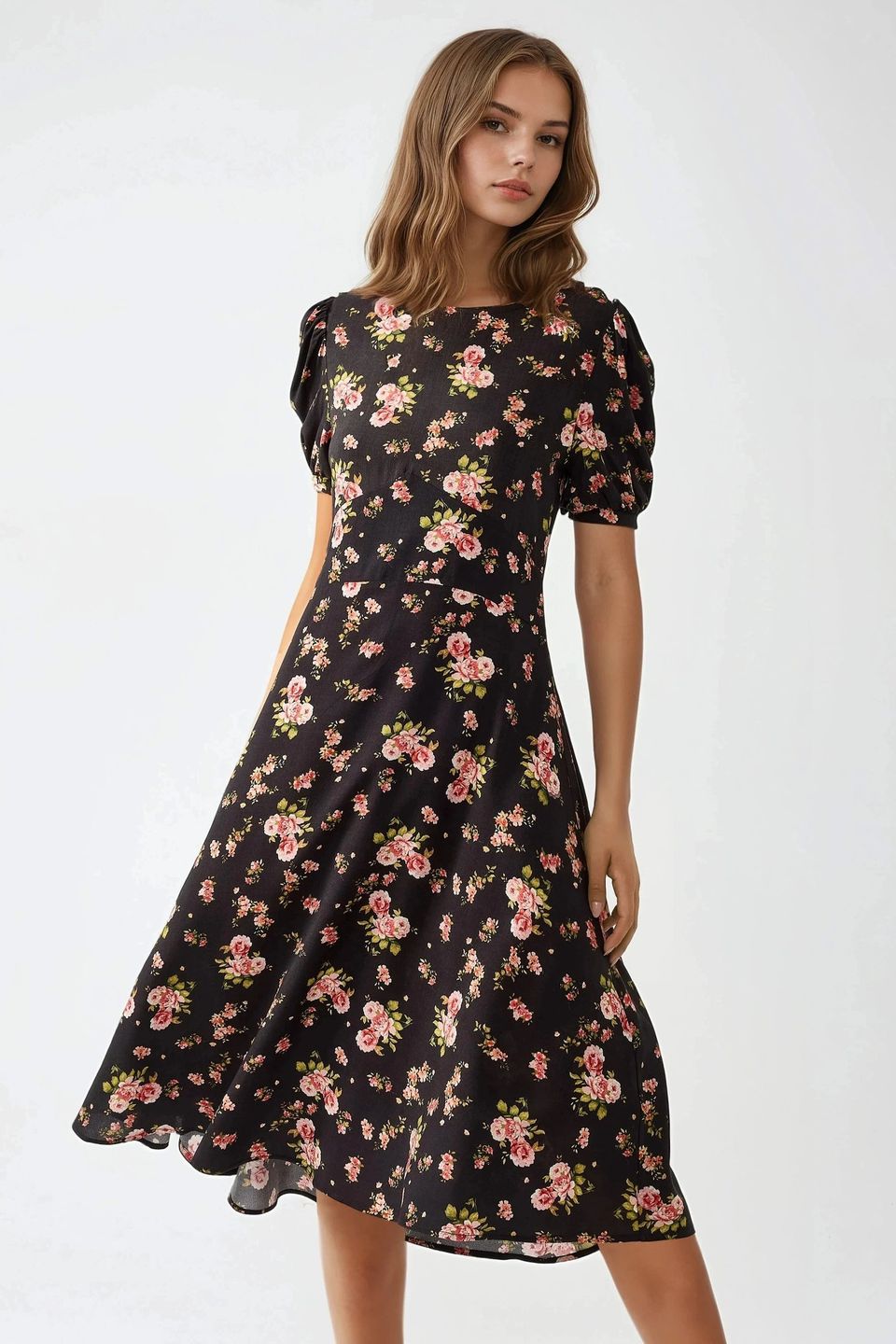 Floral Crew Neck Midi Dress