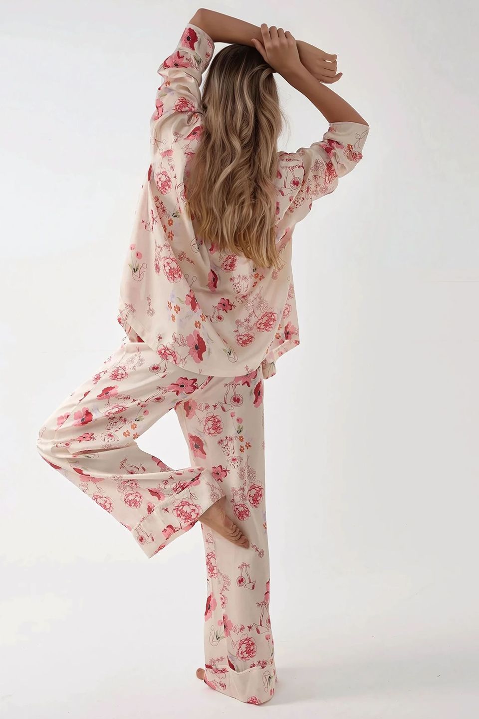 Printed Satin Pajama Set with Shirt Collar