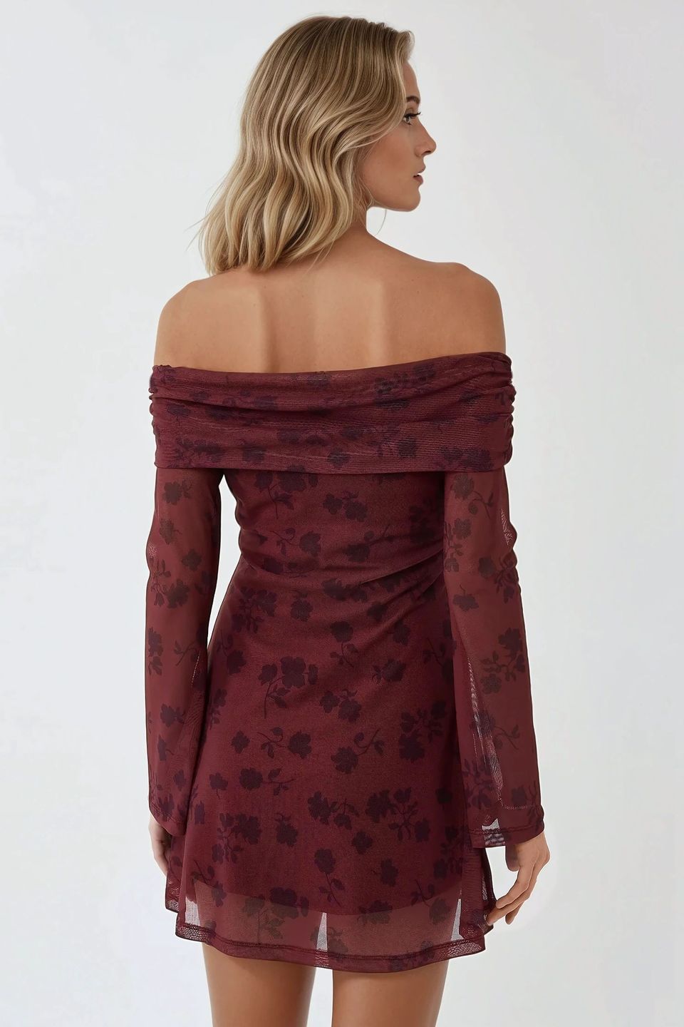 Off-Shoulder Bodycon Mini Dress with Floral Pattern