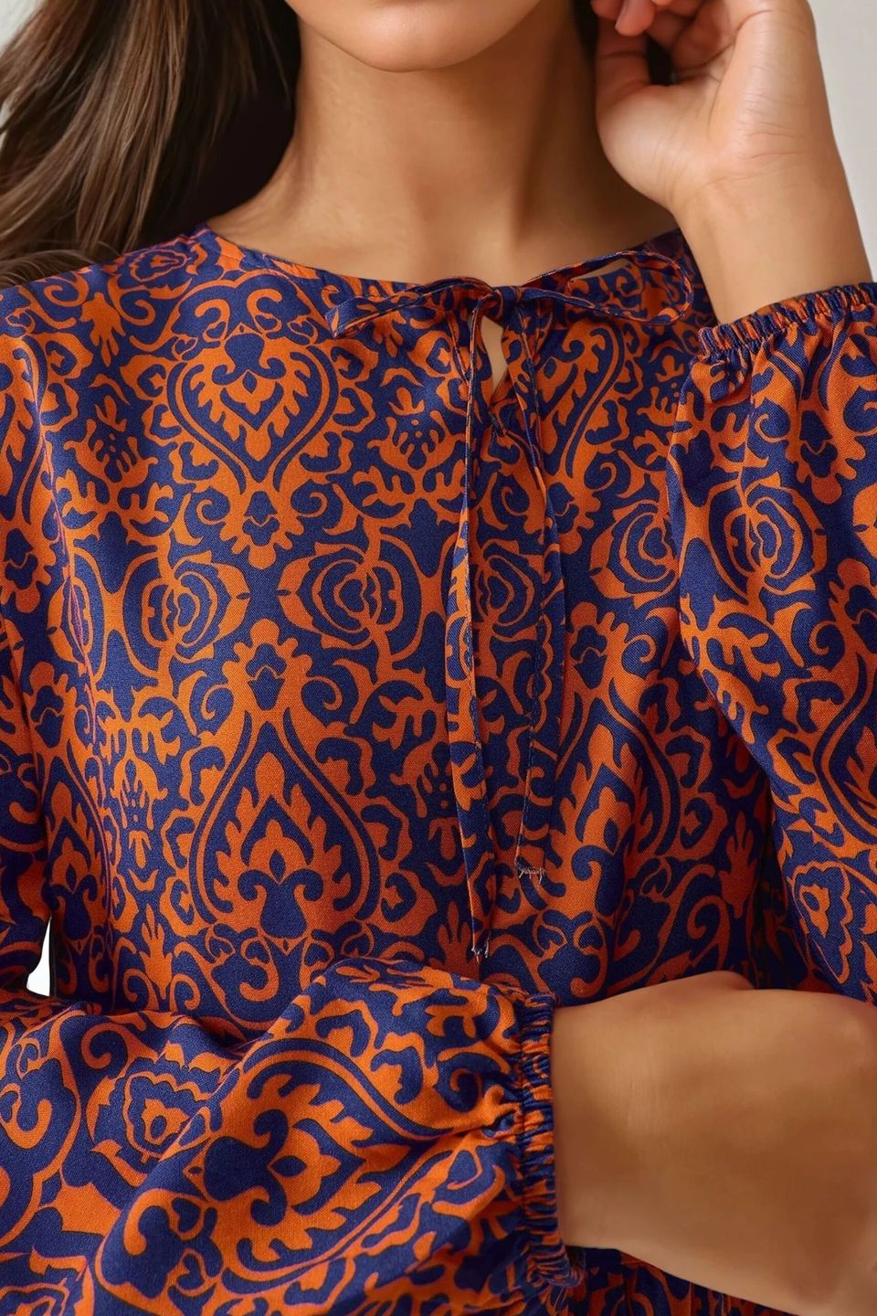 Printed A-Form Maxi Dress with Crew Neck