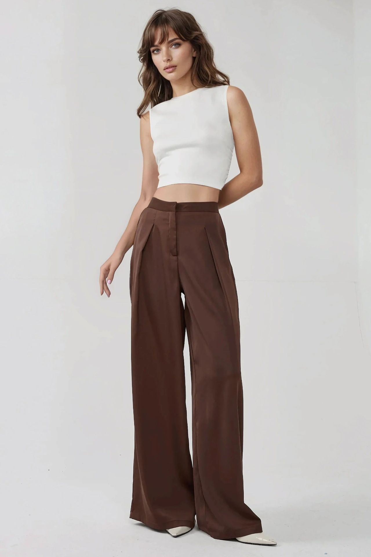 High Waist Wide Leg Satin Palazzo Pants