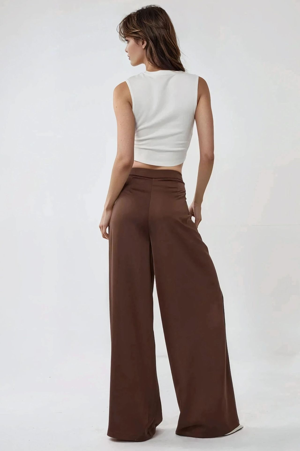 High Waist Wide Leg Satin Palazzo Pants