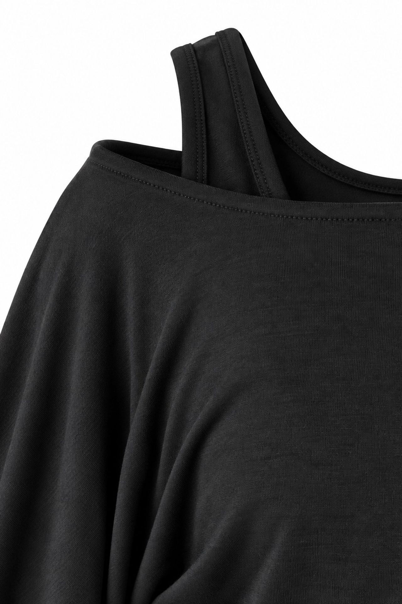 Asymmetric Neck Two-Piece Stretch Knit Top 6