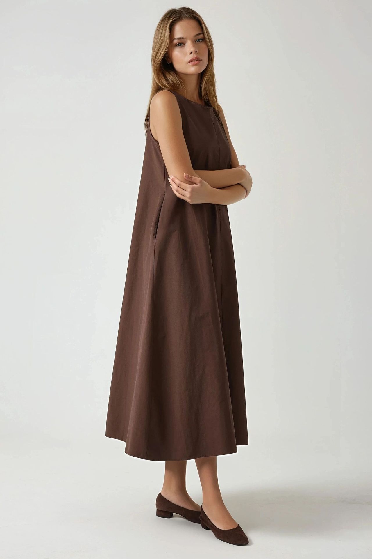 Crew Neck Sleeveless A-Form Maxi Dress