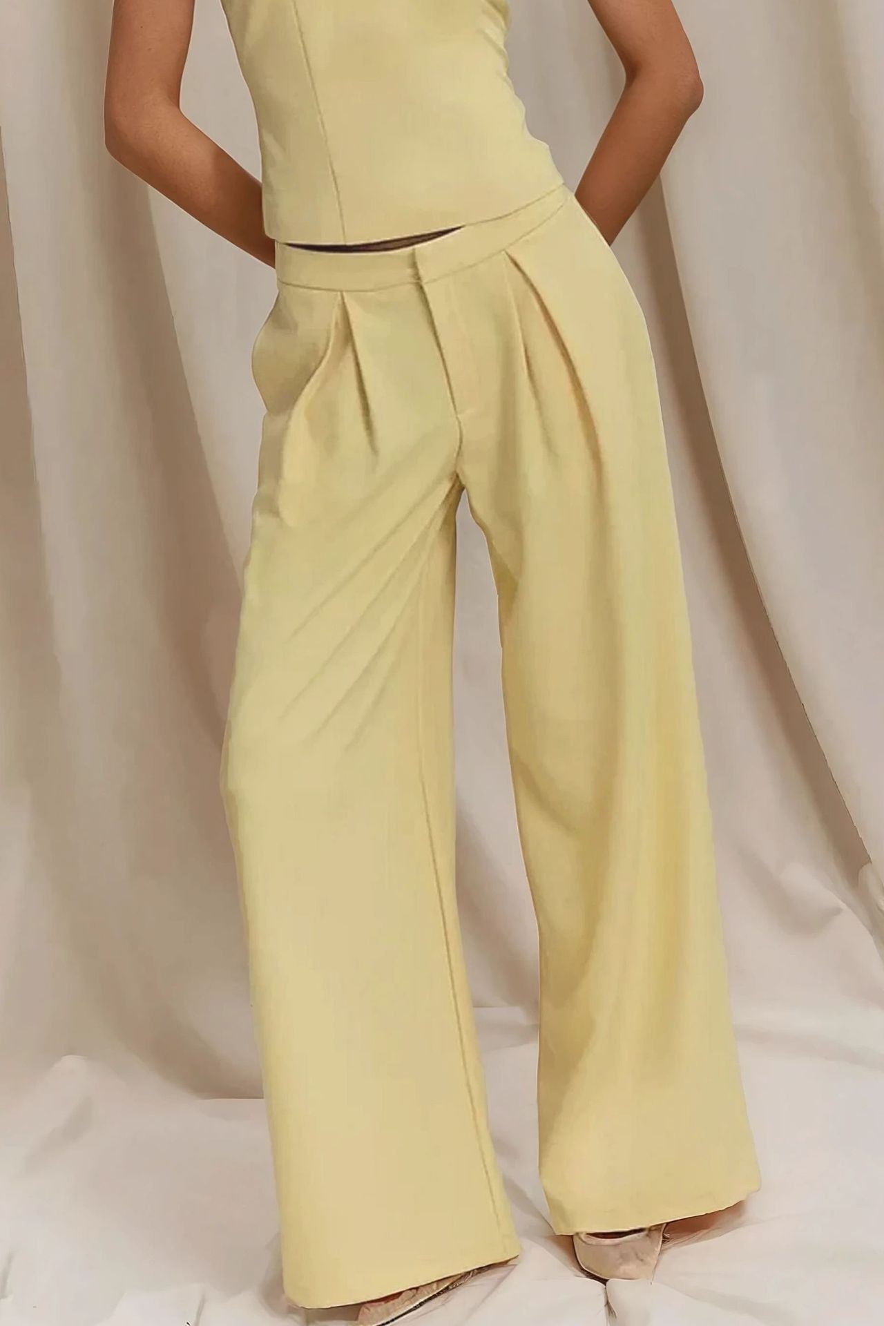 Pleated Wide Leg Long Pants