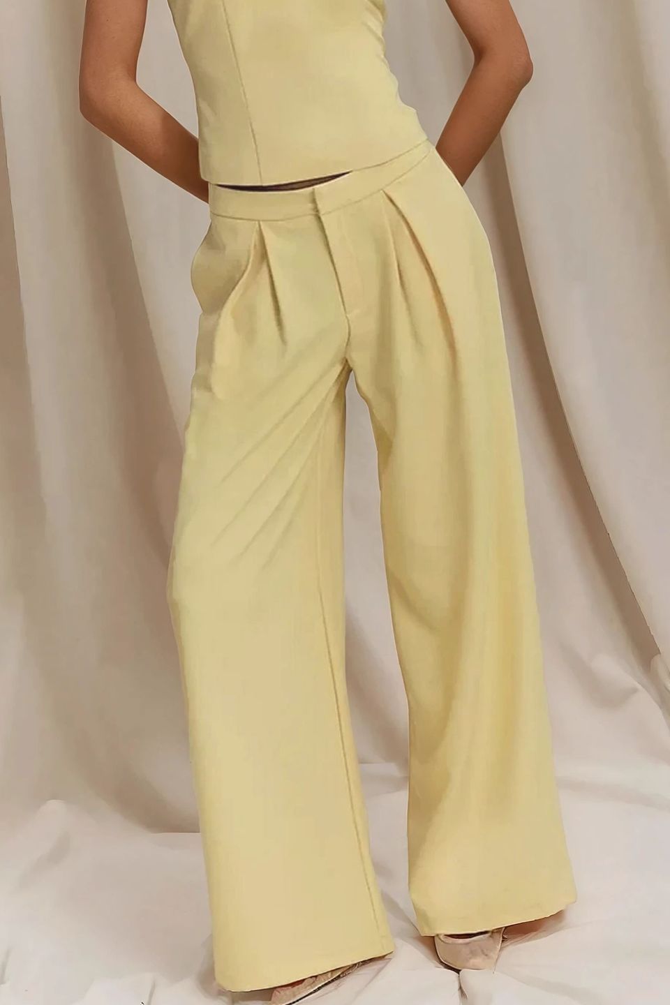 Pleated Wide Leg Long Pants