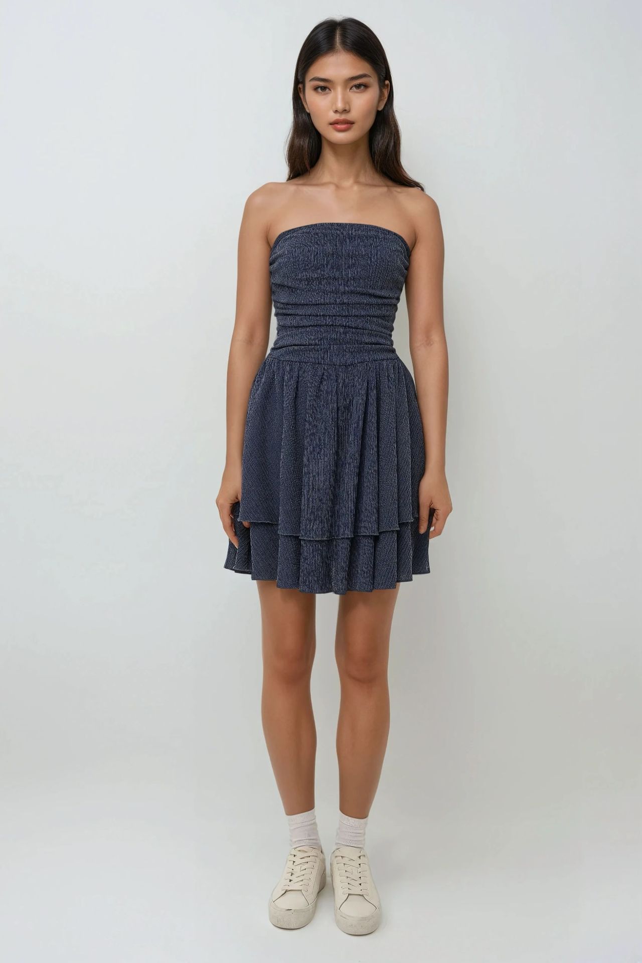 Strapless Textured Ruffle Mini Dress